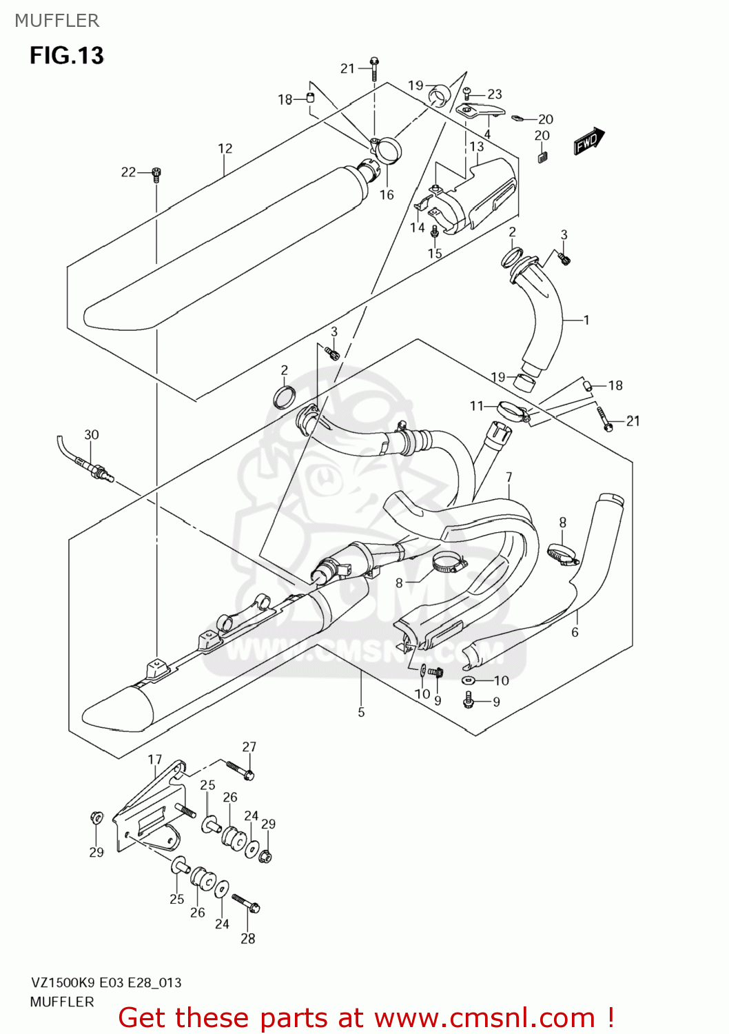 MUFFLER VZ1500 BOULEVARD M90 2009 (K9) USA CALIFORNIA (E03 E33)
