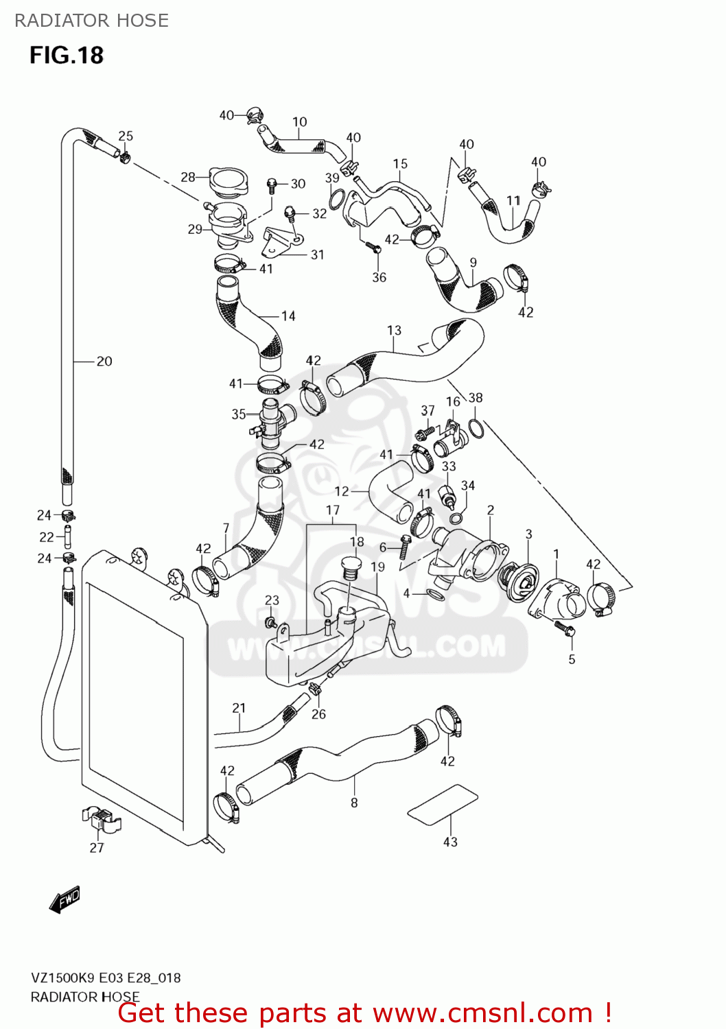 RADIATOR HOSE VZ1500 BOULEVARD M90 2009 (K9) USA CALIFORNIA (E03 E33)