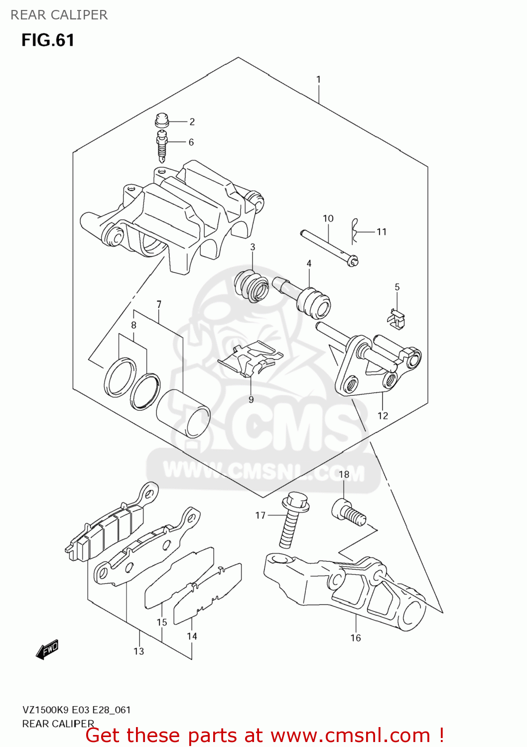 REAR CALIPER VZ1500 BOULEVARD M90 2009 (K9) USA CALIFORNIA (E03 E33)