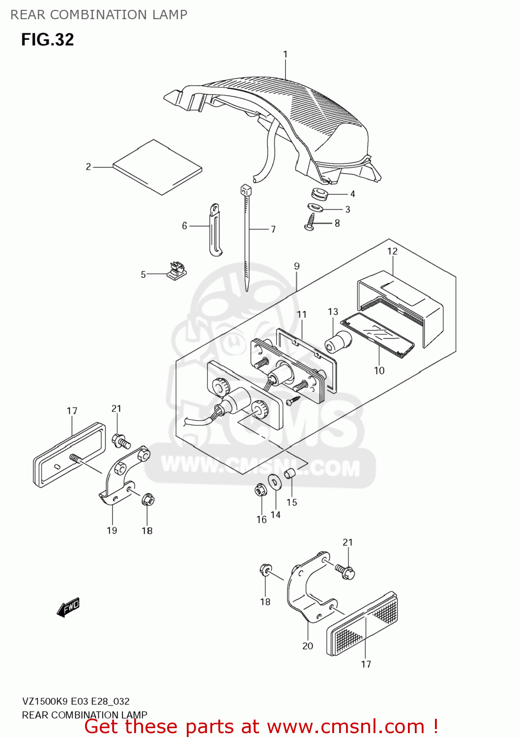 REAR COMBINATION LAMP VZ1500 BOULEVARD M90 2009 (K9) USA CALIFORNIA (E03 E33)