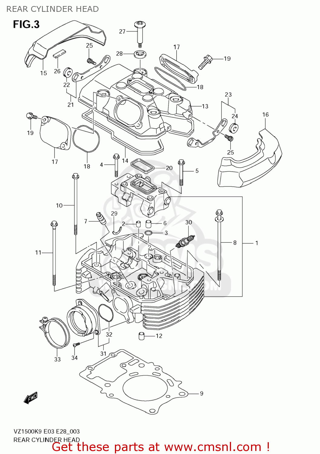 REAR CYLINDER HEAD VZ1500 BOULEVARD M90 2009 (K9) USA CALIFORNIA (E03 E33)