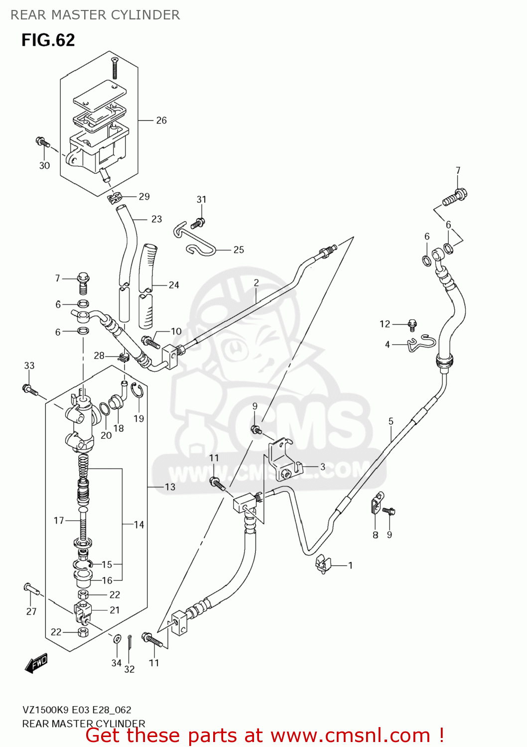 REAR MASTER CYLINDER VZ1500 BOULEVARD M90 2009 (K9) USA CALIFORNIA (E03 E33)