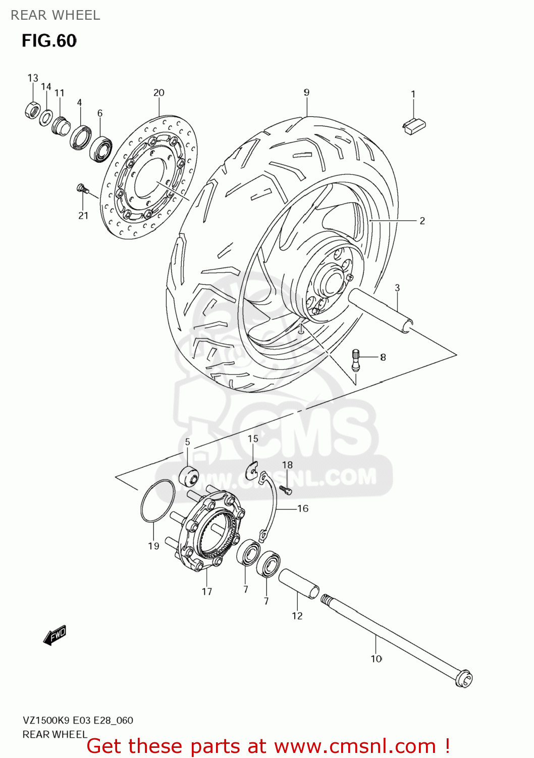 REAR WHEEL VZ1500 BOULEVARD M90 2009 (K9) USA CALIFORNIA (E03 E33)