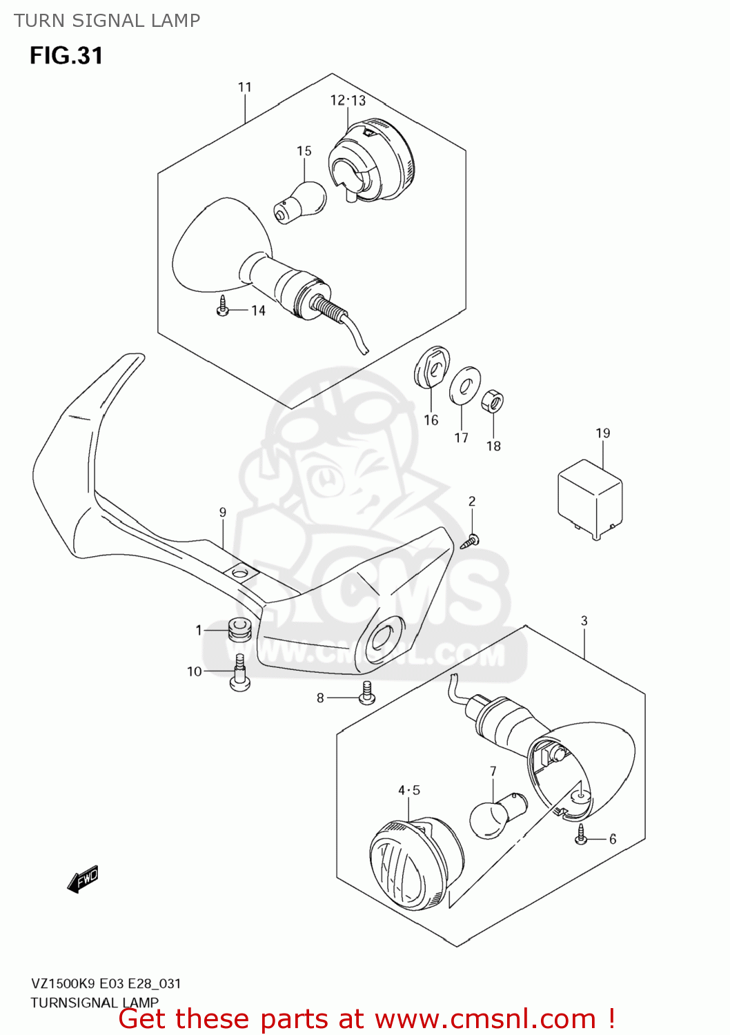 TURN SIGNAL LAMP VZ1500 BOULEVARD M90 2009 (K9) USA CALIFORNIA (E03 E33)