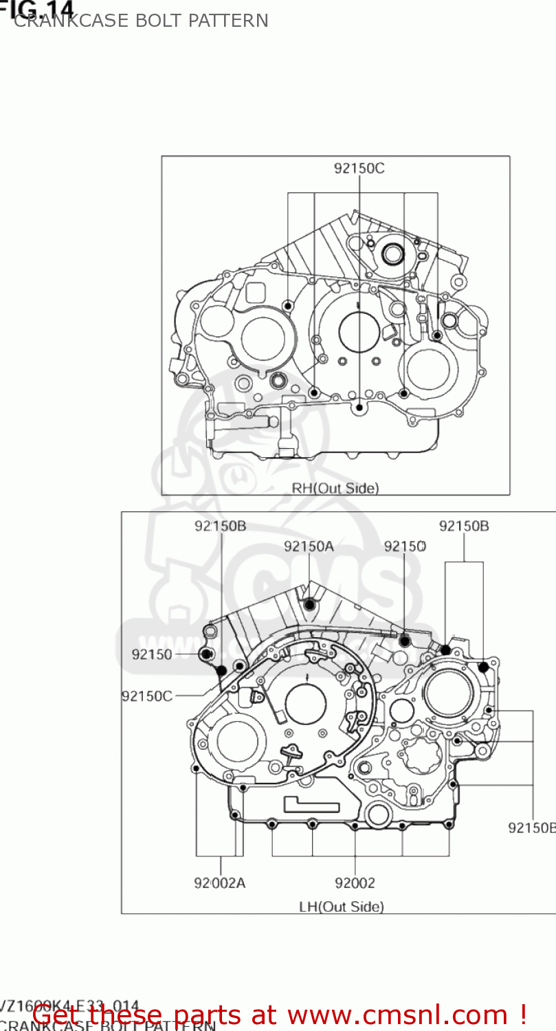 CRANKCASE BOLT PATTERN VZ1600 BOULEVARD M95 2005 (K5) CALIFORNIA (E33)