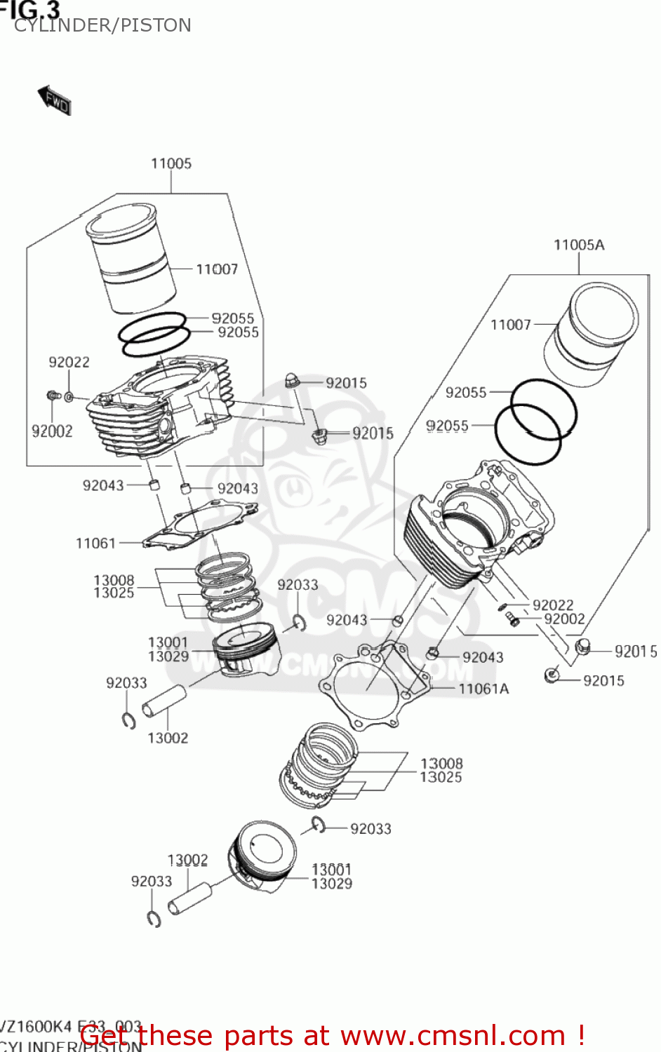 CYLINDER/PISTON VZ1600 BOULEVARD M95 2005 (K5) CALIFORNIA (E33)