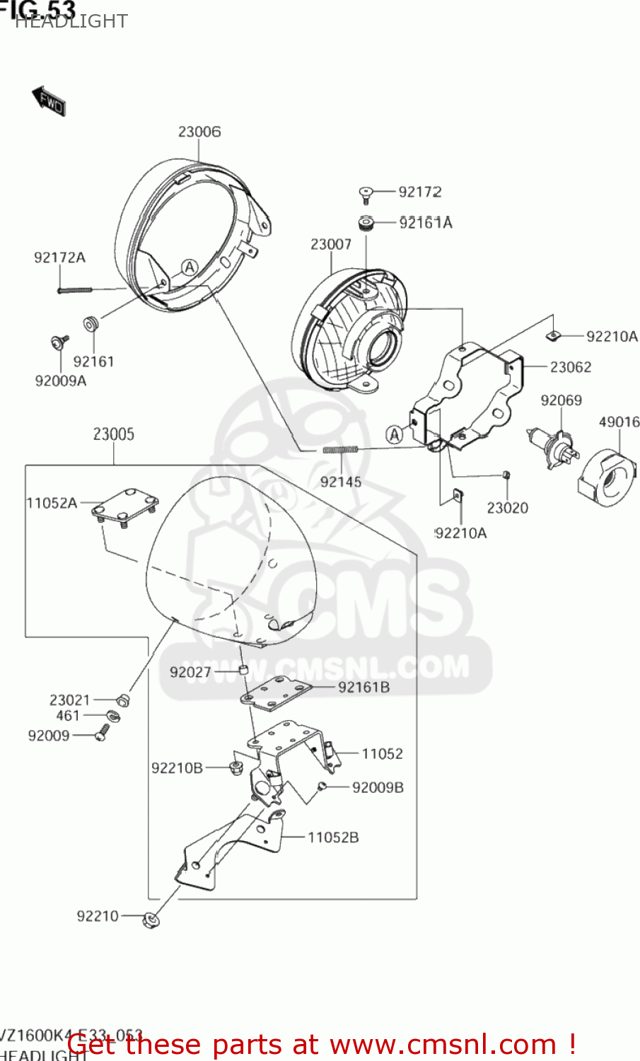HEADLIGHT VZ1600 BOULEVARD M95 2005 (K5) CALIFORNIA (E33)
