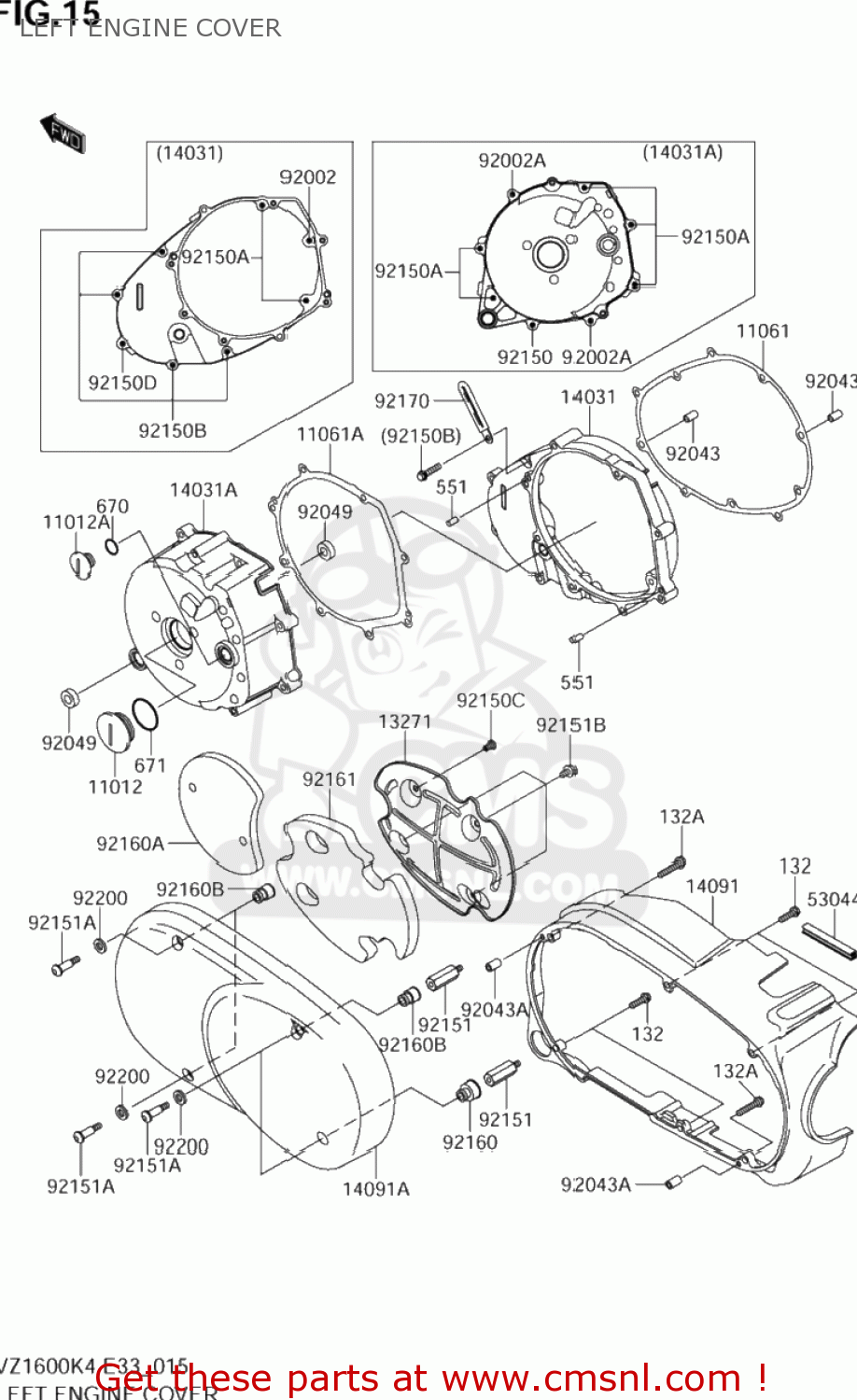 LEFT ENGINE COVER VZ1600 BOULEVARD M95 2005 (K5) CALIFORNIA (E33)