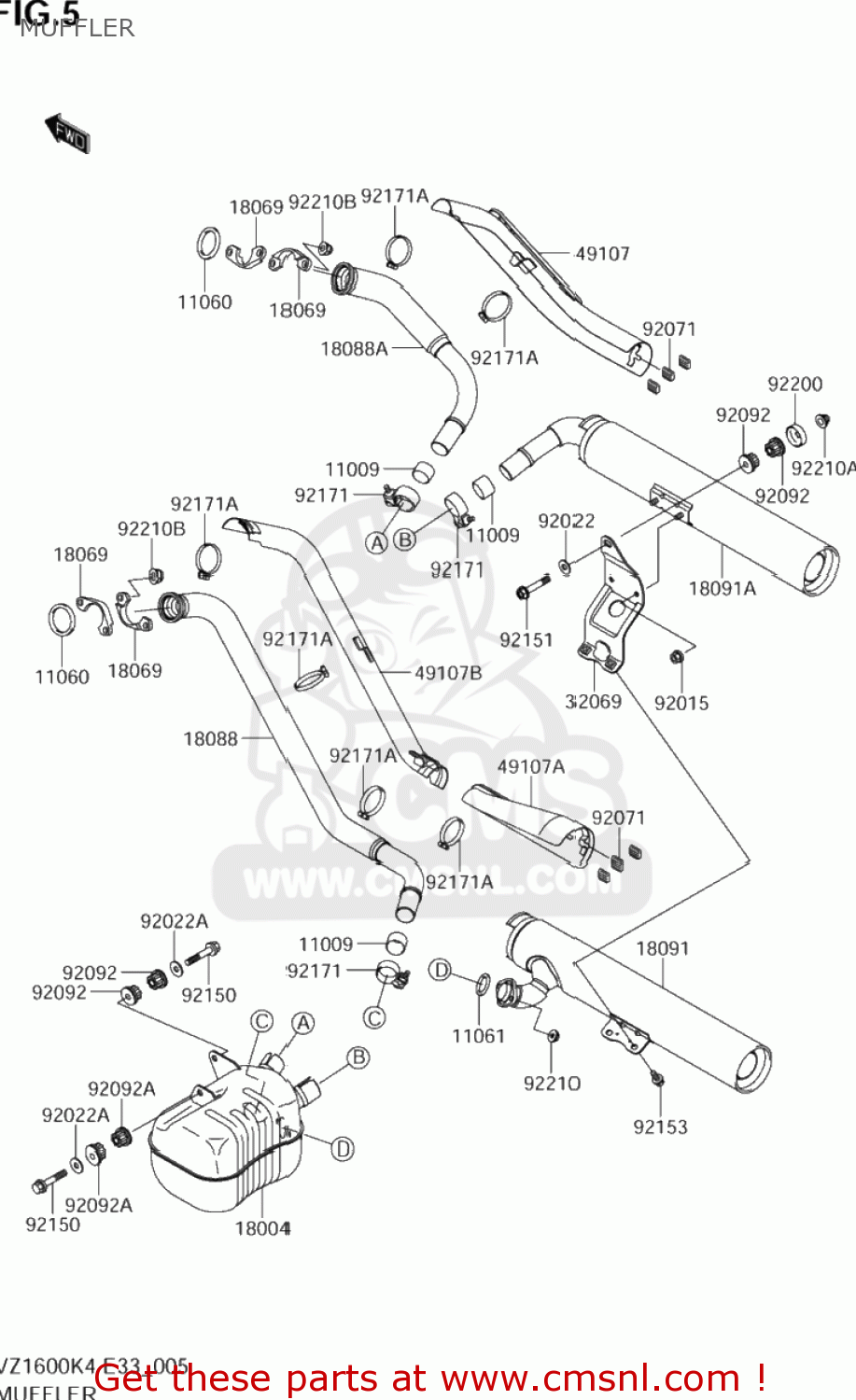 MUFFLER VZ1600 BOULEVARD M95 2005 (K5) CALIFORNIA (E33)
