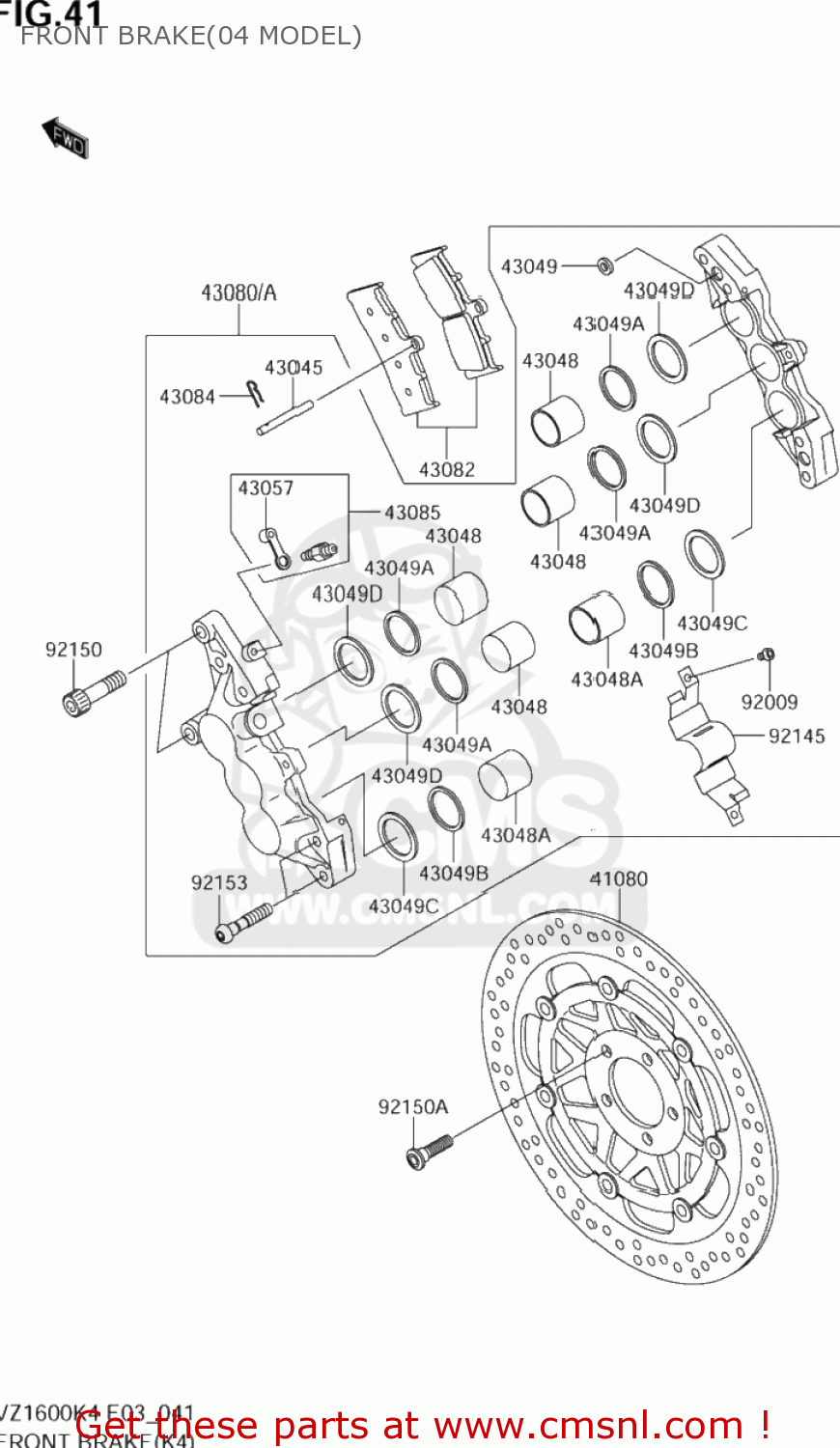 FRONT BRAKE(04 MODEL) VZ1600 BOULEVARD M95 2005 (K5) USA (E03)