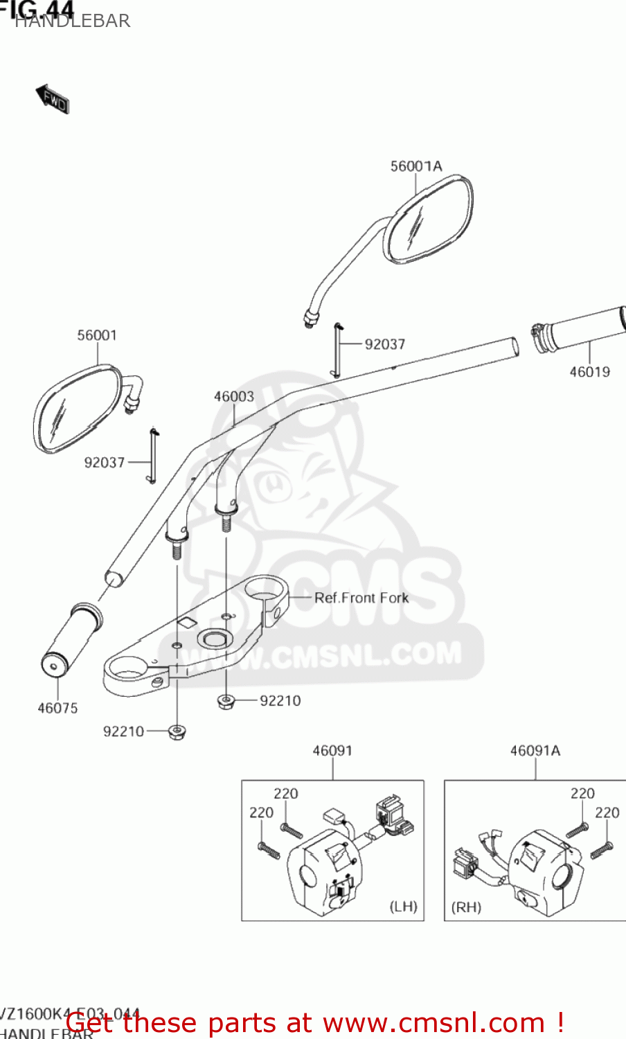 HANDLEBAR VZ1600 BOULEVARD M95 2005 (K5) USA (E03)