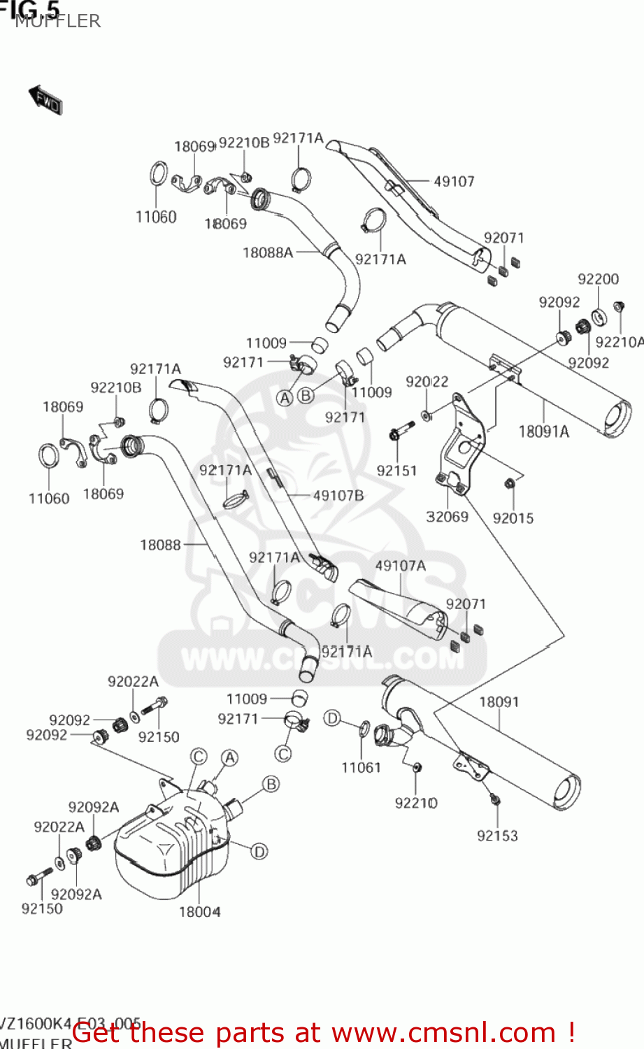 MUFFLER VZ1600 BOULEVARD M95 2005 (K5) USA (E03)