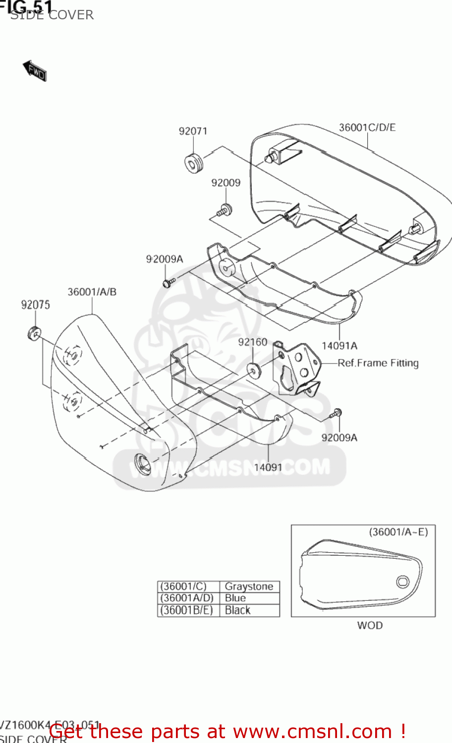 SIDE COVER VZ1600 BOULEVARD M95 2005 (K5) USA (E03)
