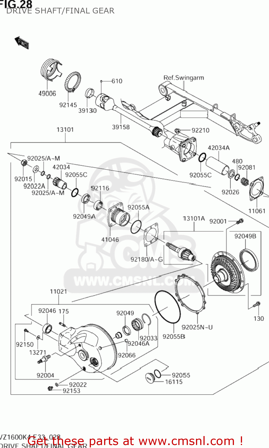 DRIVE SHAFT/FINAL GEAR VZ1600 MARAUDER 2004 (K4) USA CALIFORNIA (E03 E33)