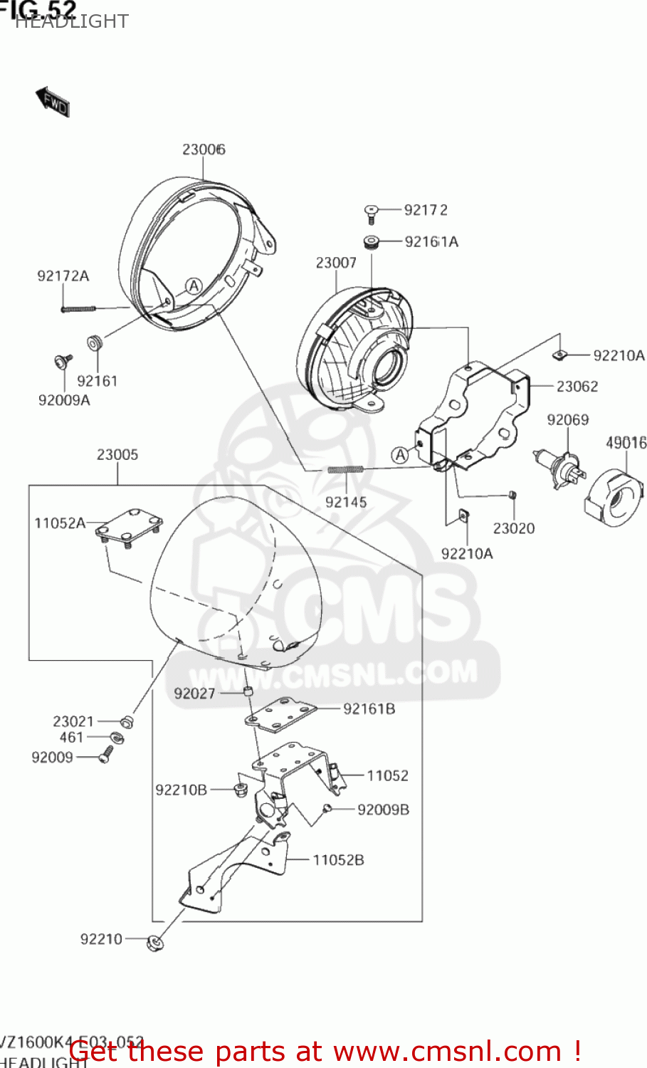 HEADLIGHT VZ1600 MARAUDER 2004 (K4) USA (E03)