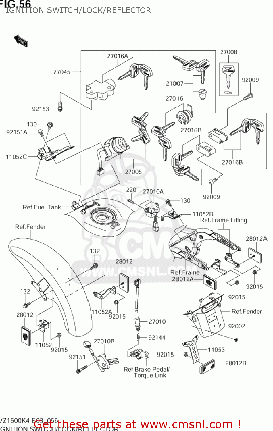 IGNITION SWITCH/LOCK/REFLECTOR VZ1600 MARAUDER 2004 (K4) USA (E03)