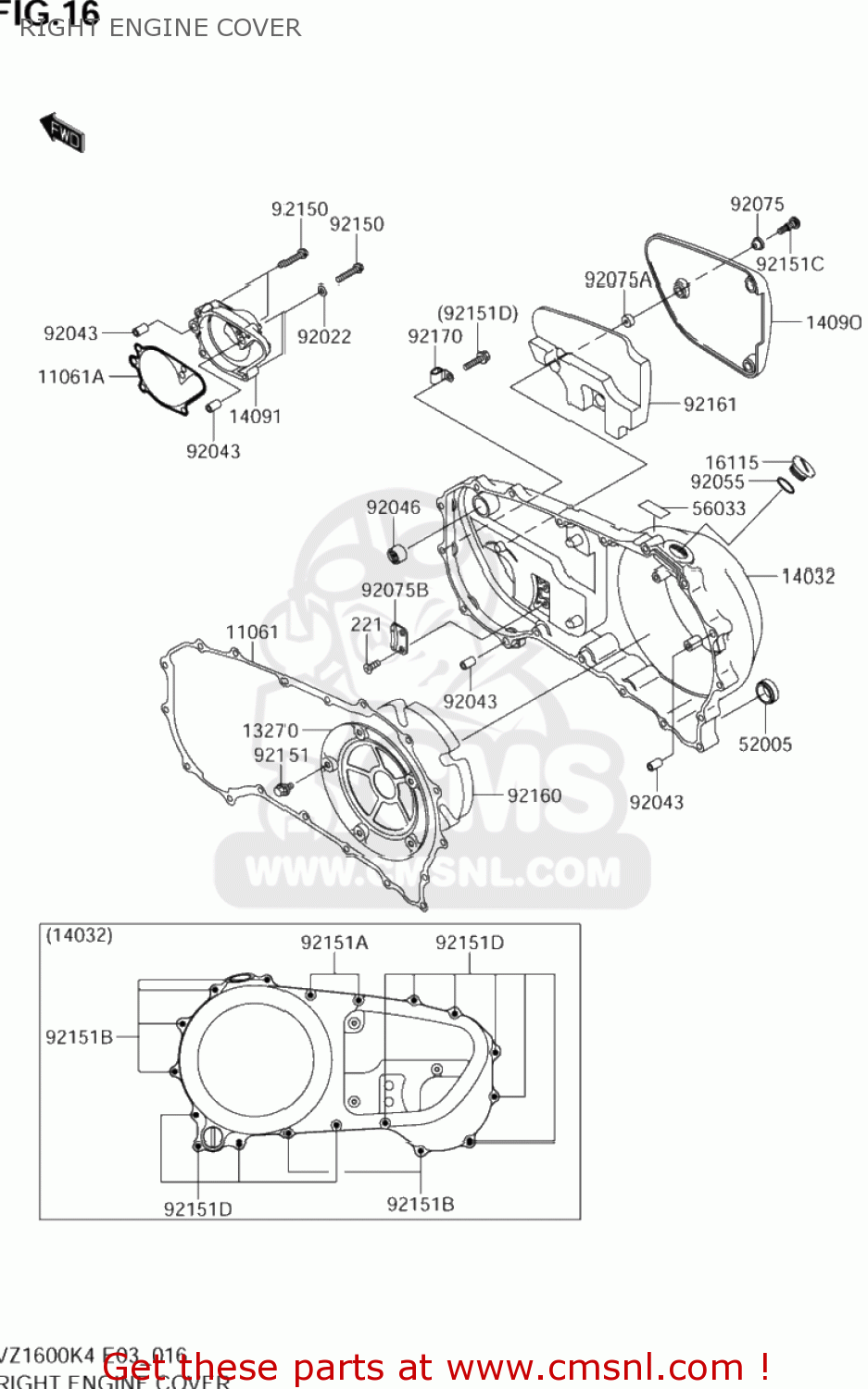 RIGHT ENGINE COVER VZ1600 MARAUDER 2004 (K4) USA (E03)