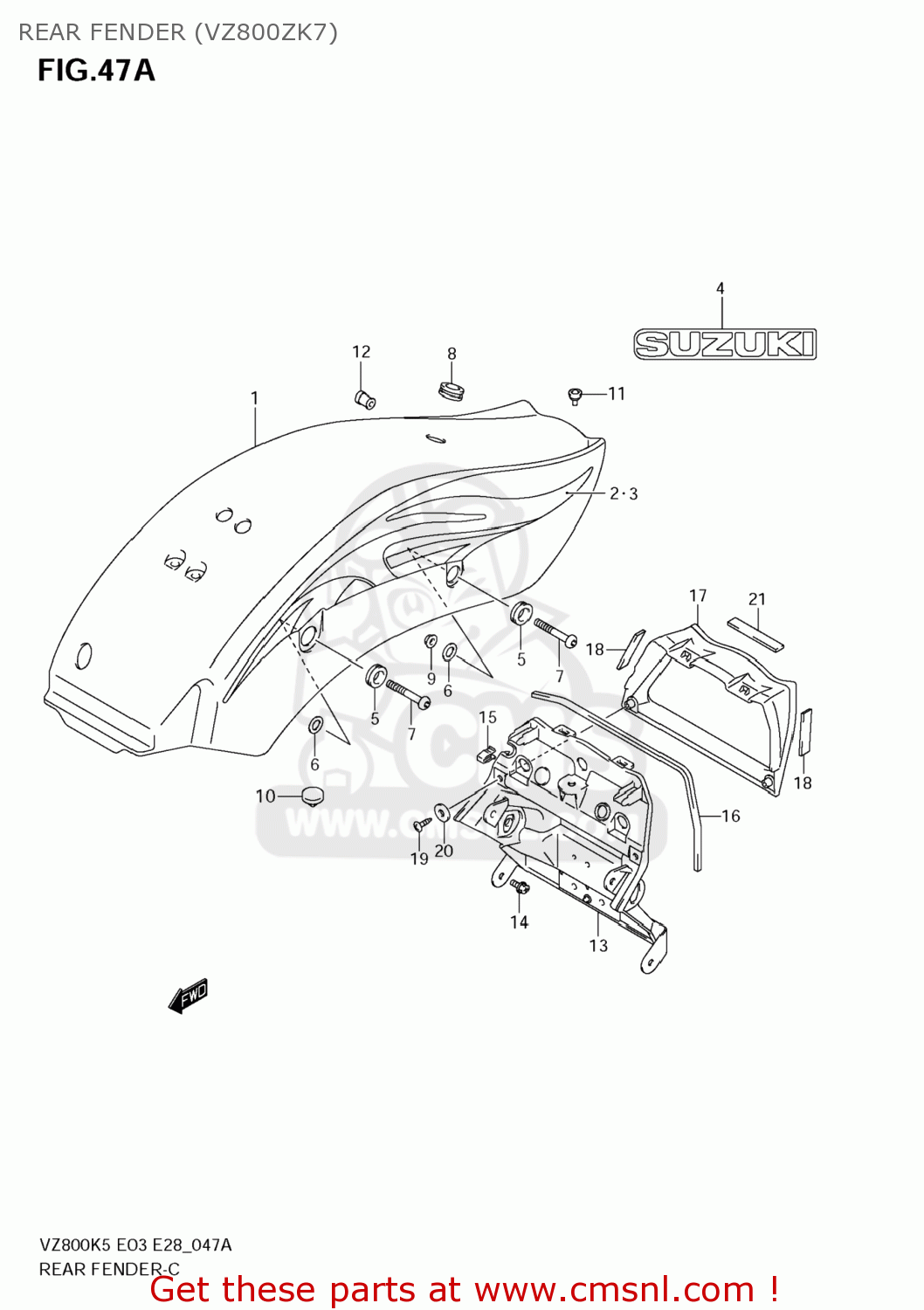 REAR FENDER (VZ800ZK7) VZ800 BOULEVARD M50 2005 (K5) USA (E03) BOULEVARDM50 BOULEVARD-M