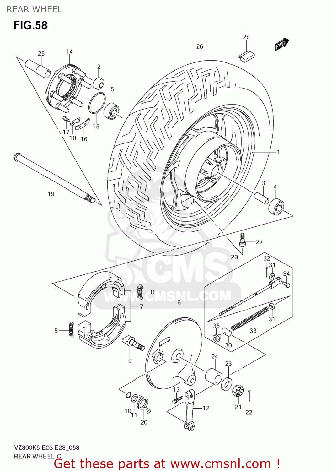 REAR WHEEL VZ800 BOULEVARD M50 2006 (K6) USA CALIFORNIA (E03 E33)