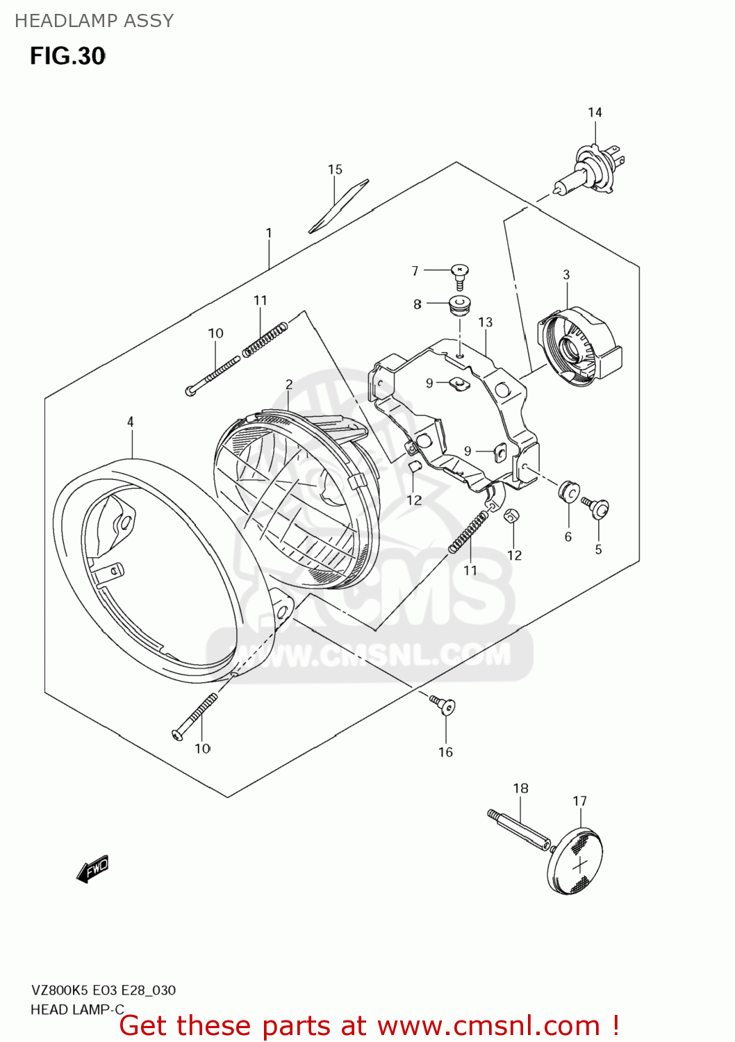 HEADLAMP ASSY VZ800 BOULEVARD M50 2007 (K7) USA CALIFORNIA (E03 E33)