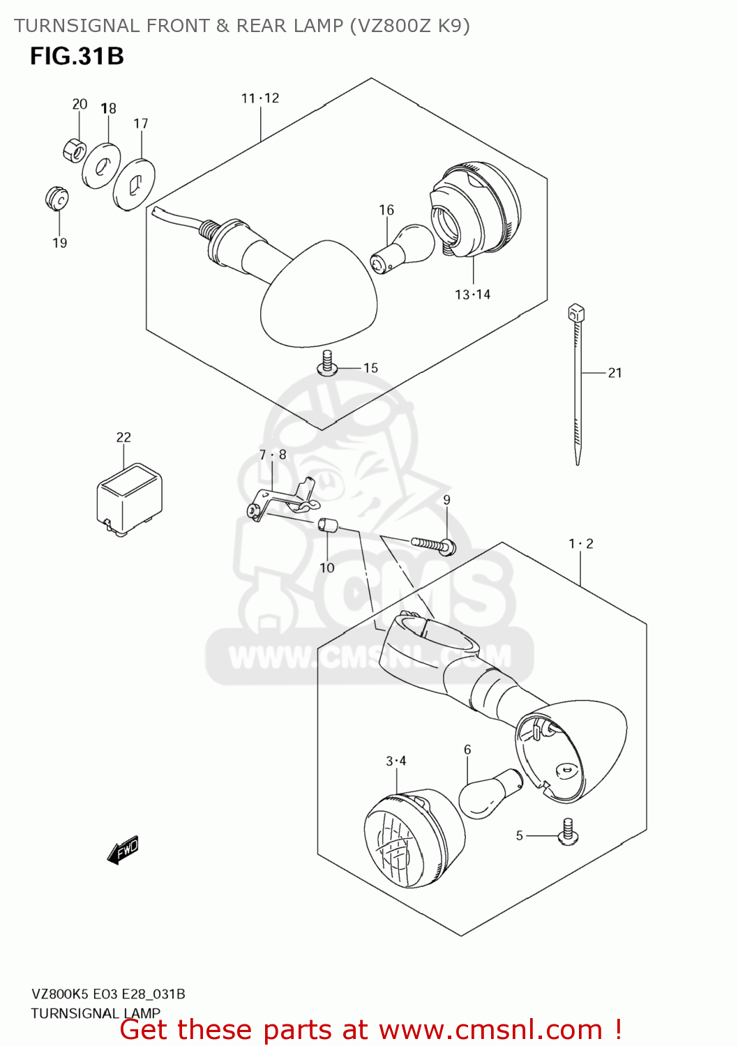 TURNSIGNAL FRONT & REAR LAMP (VZ800Z K9) VZ800 BOULEVARD M50 2007 (K7) USA CALIFORNIA (E03 E33)