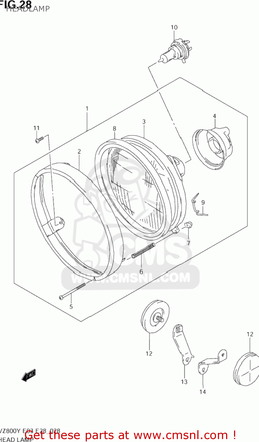 HEADLAMP VZ800 MARAUDER 1997 (V) USA (E03)