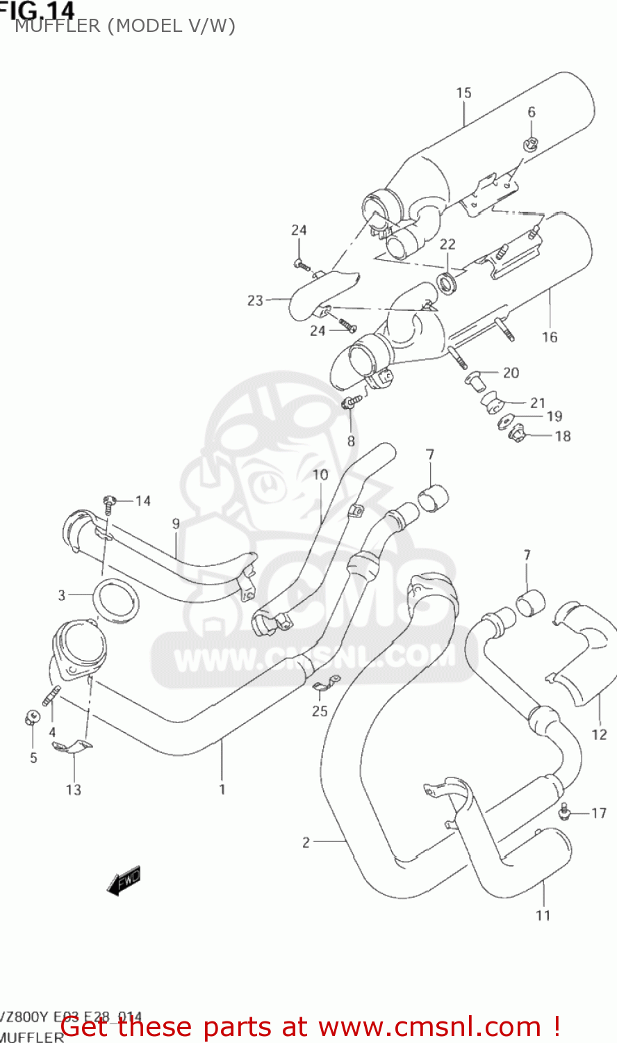 MUFFLER (MODEL V/W) VZ800 MARAUDER 1997 (V) USA (E03)