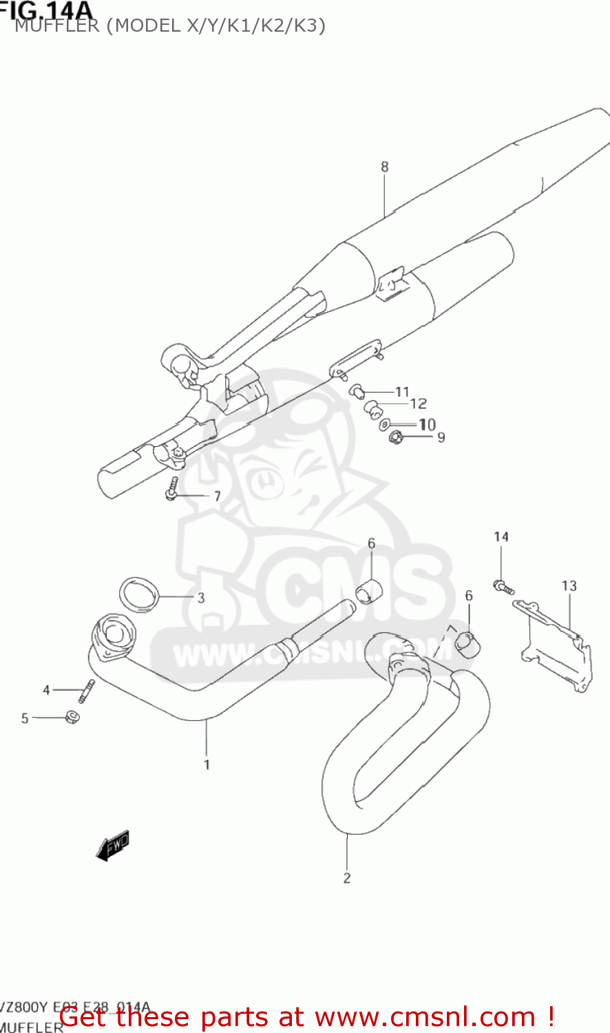 MUFFLER (MODEL X/Y/K1/K2/K3) VZ800 MARAUDER 1997 (V) USA (E03)