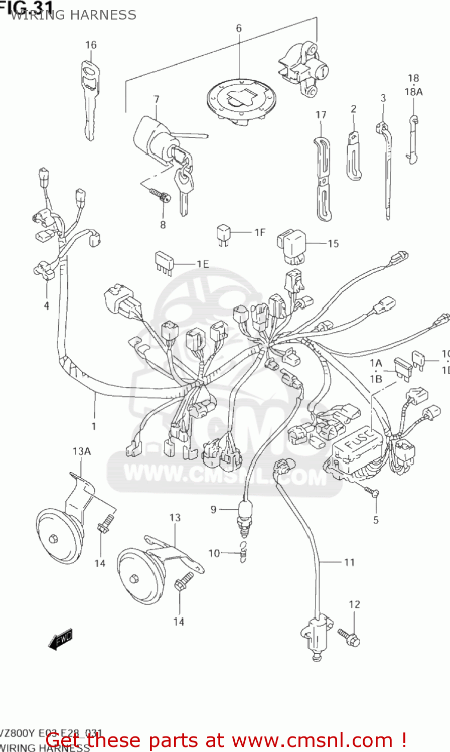 Suzuki VZ800 MARAUDER 1998 (W) USA (E03) WIRING HARNESS - buy original WIRING HARNESS spares online