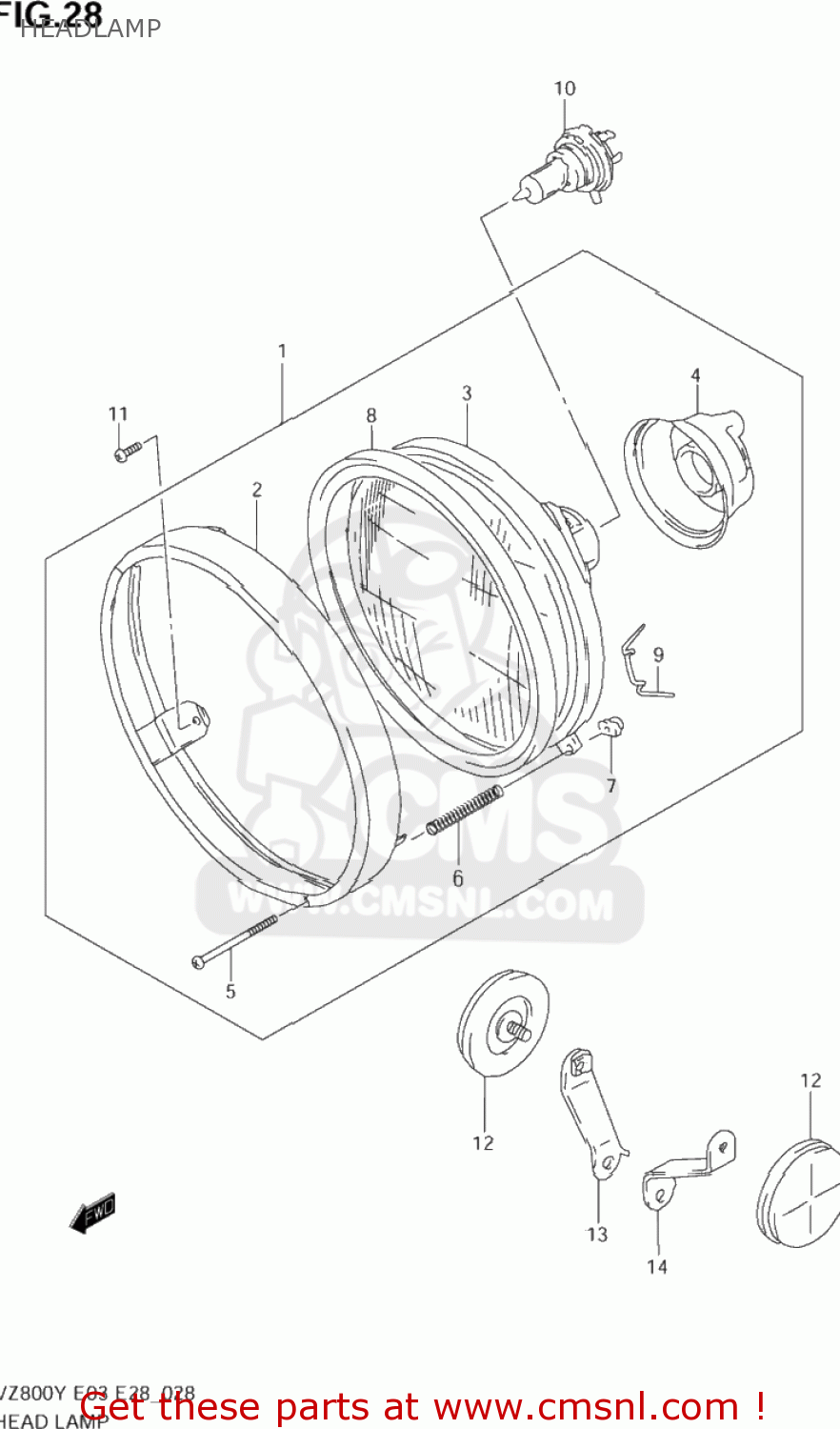HEADLAMP VZ800 MARAUDER 1998 (W) USA (E03)