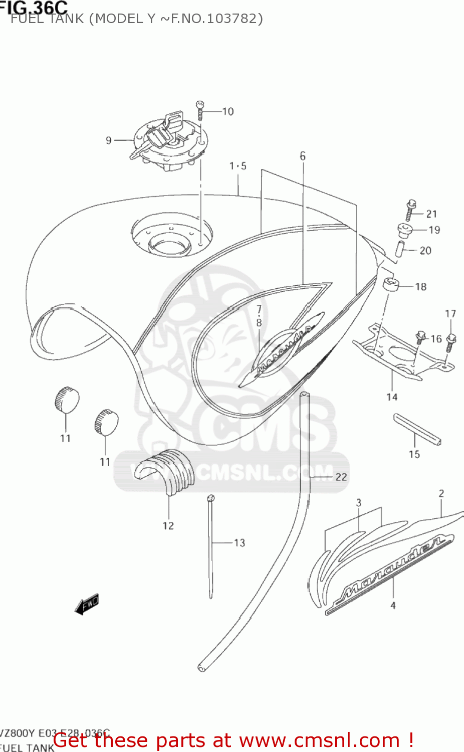 FUEL TANK (MODEL Y ~F.NO.103782) VZ800 MARAUDER 2000 (Y) USA (E03)