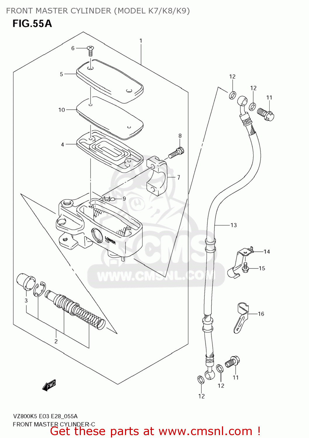 FRONT MASTER CYLINDER (MODEL K7/K8/K9) VZ800Z BOULEVARD M50 2005 (K5) USA CALIFORNIA (E03 E33)