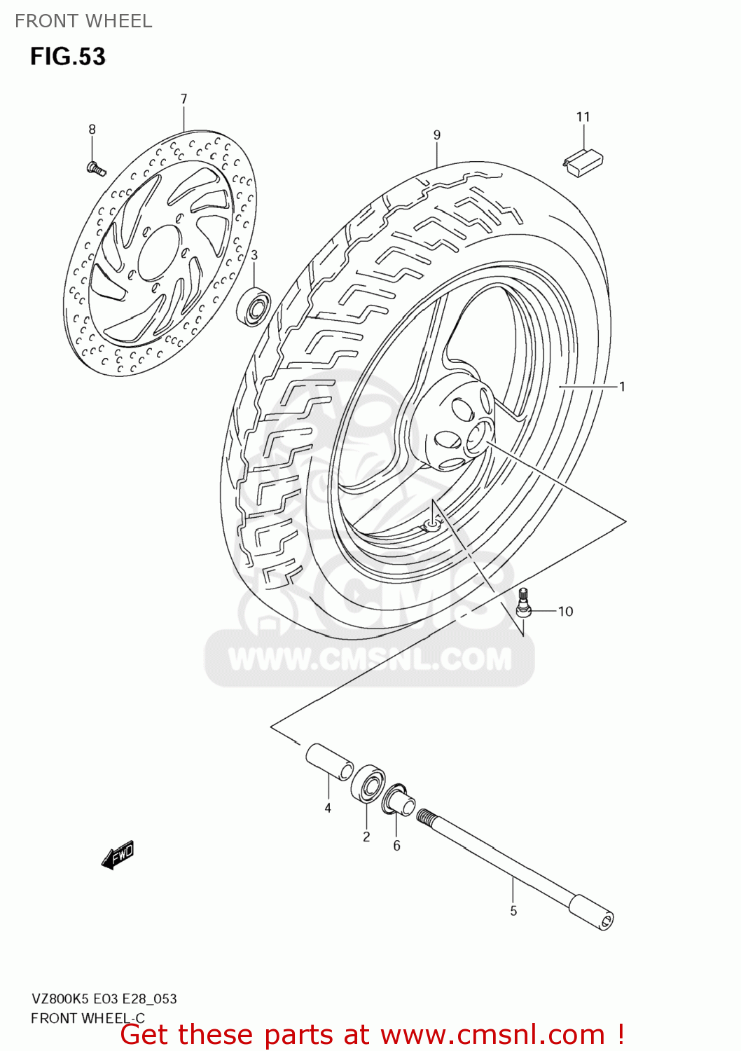 FRONT WHEEL VZ800Z BOULEVARD M50 2005 (K5) USA CALIFORNIA (E03 E33)