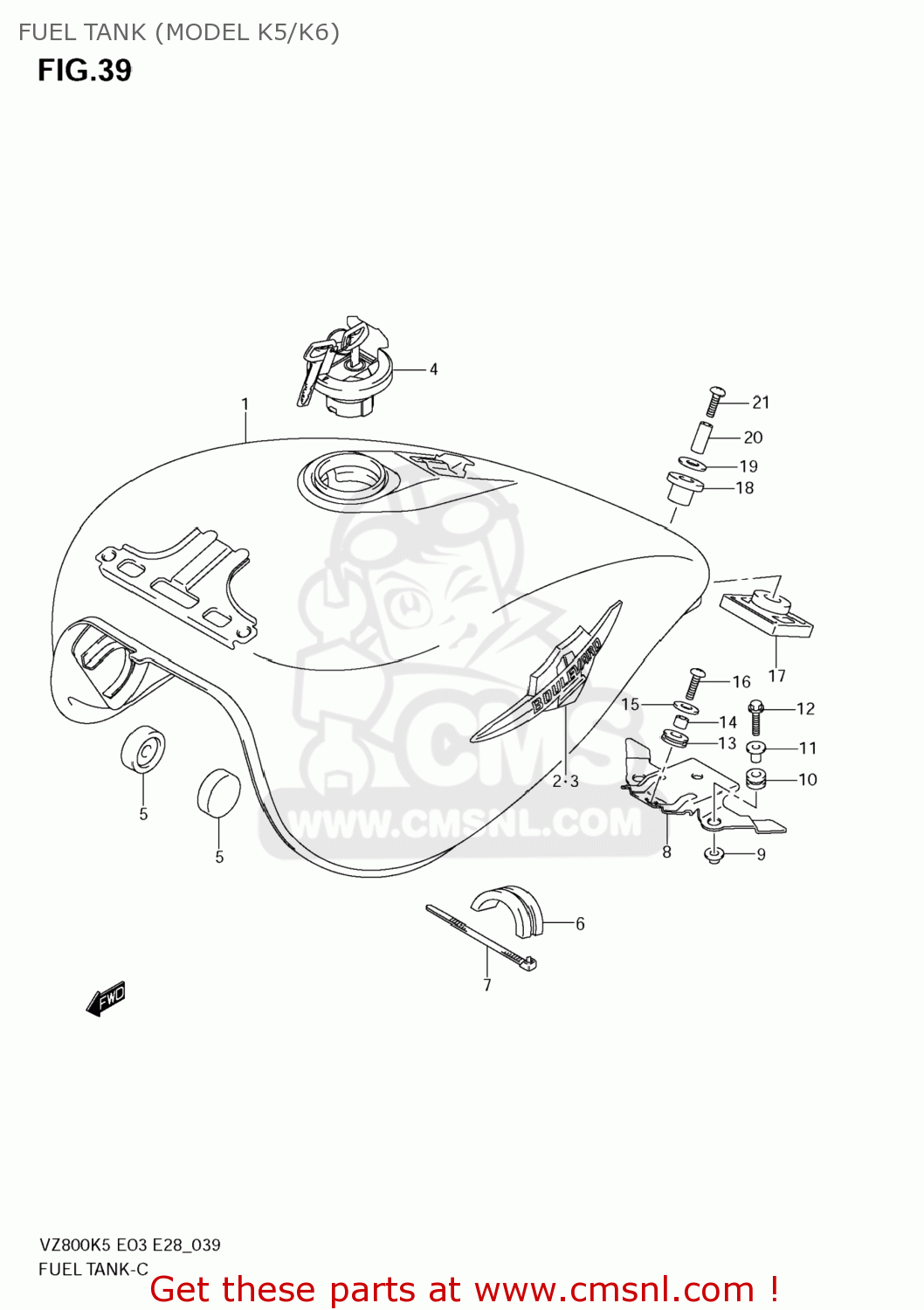 FUEL TANK (MODEL K5/K6) VZ800Z BOULEVARD M50 2005 (K5) USA CALIFORNIA (E03 E33)