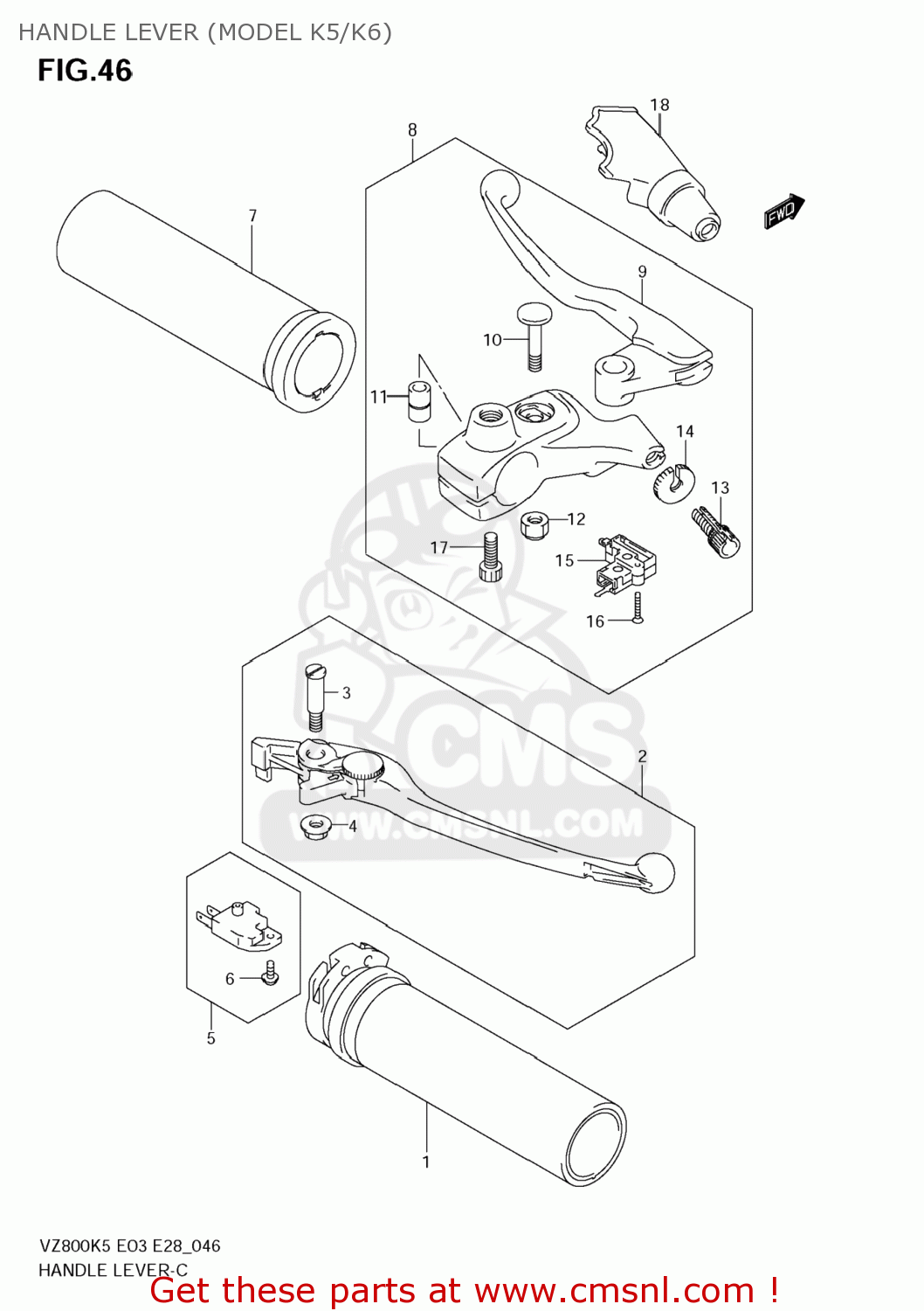 HANDLE LEVER (MODEL K5/K6) VZ800Z BOULEVARD M50 2005 (K5) USA CALIFORNIA (E03 E33)