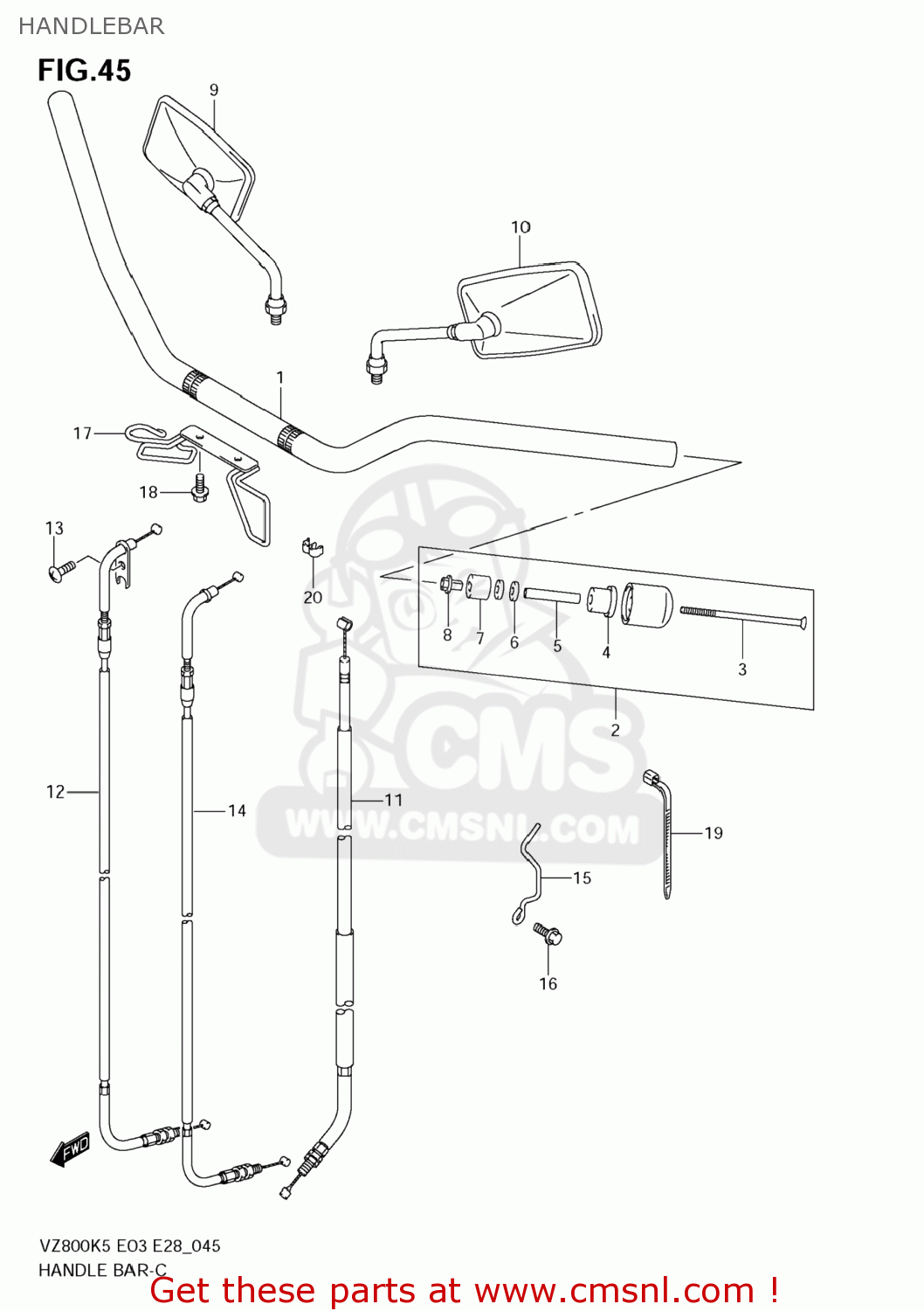 HANDLEBAR VZ800Z BOULEVARD M50 2005 (K5) USA CALIFORNIA (E03 E33)