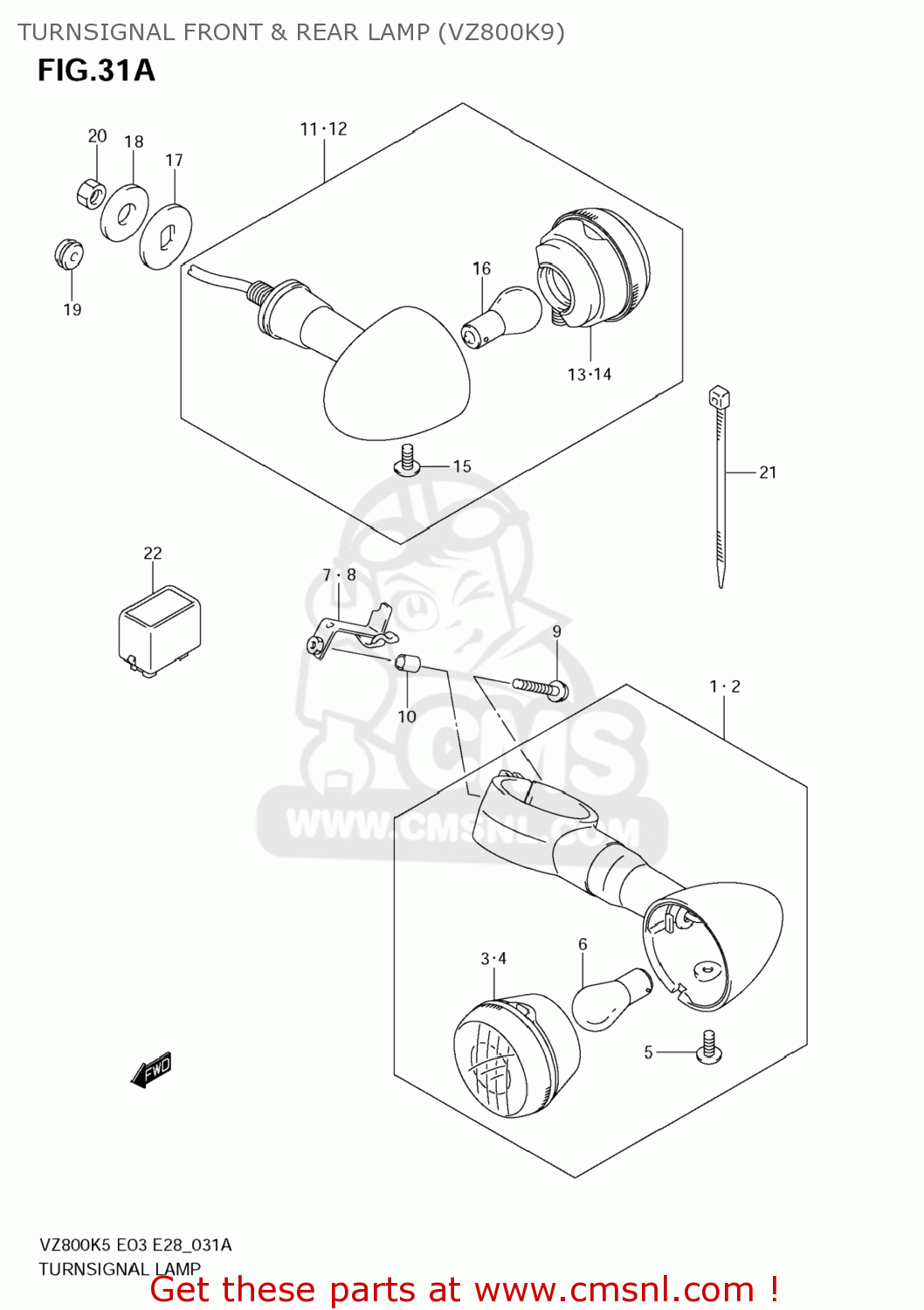 TURNSIGNAL FRONT & REAR LAMP (VZ800K9) VZ800Z BOULEVARD M50 2005 (K5) USA CALIFORNIA (E03 E33)