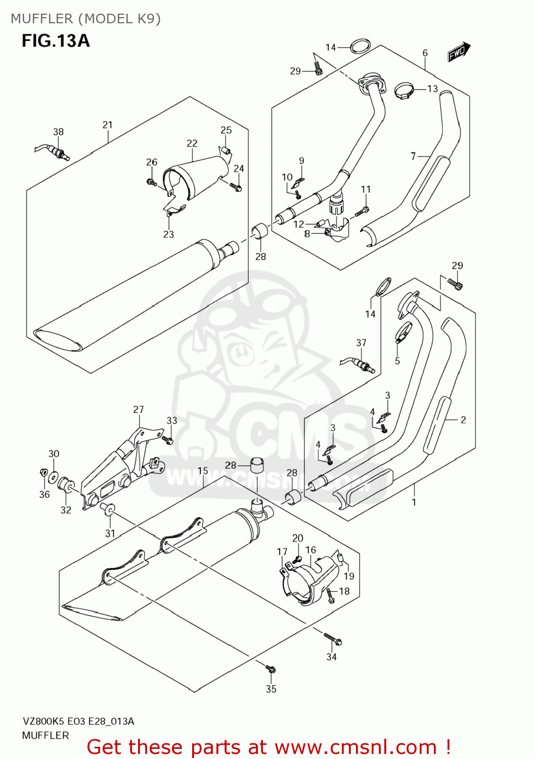 MUFFLER (MODEL K9) VZ800Z BOULEVARD M50 2006 (K6) USA CALIFORNIA (E03 E33)
