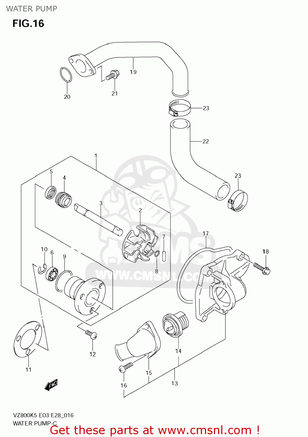 WATER PUMP VZ800Z BOULEVARD M50 2006 (K6) USA CALIFORNIA (E03 E33)