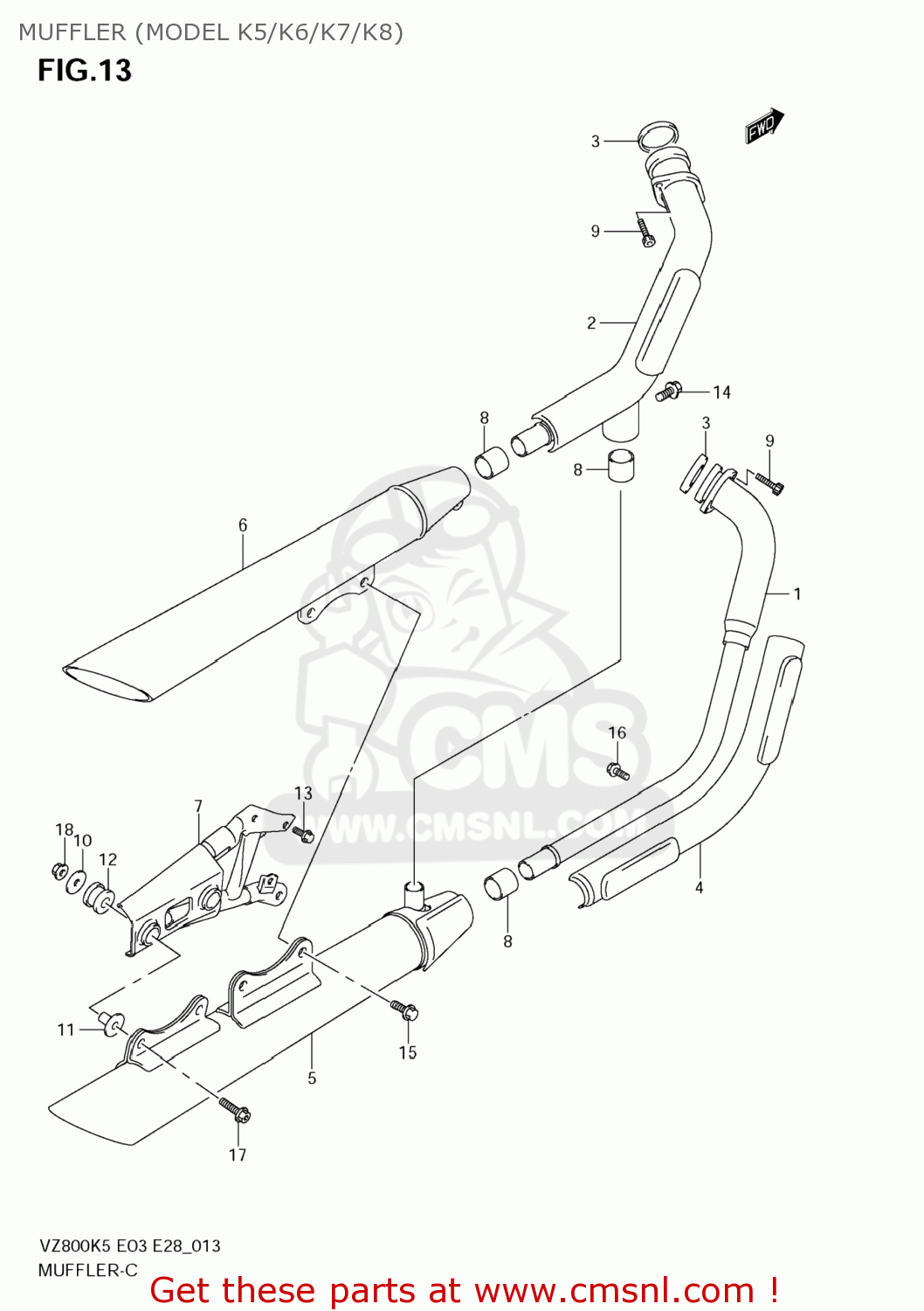 MUFFLER (MODEL K5/K6/K7/K8) VZ800Z BOULEVARD M50 2007 (K7) USA CALIFORNIA (E03 E33)