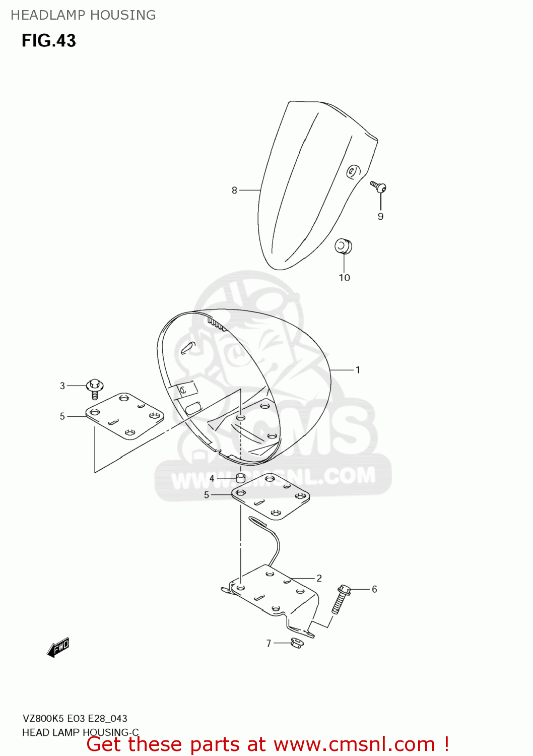HEADLAMP HOUSING VZ800Z BOULEVARD M50 2008 (K8) USA CALIFORNIA (E03 E33)