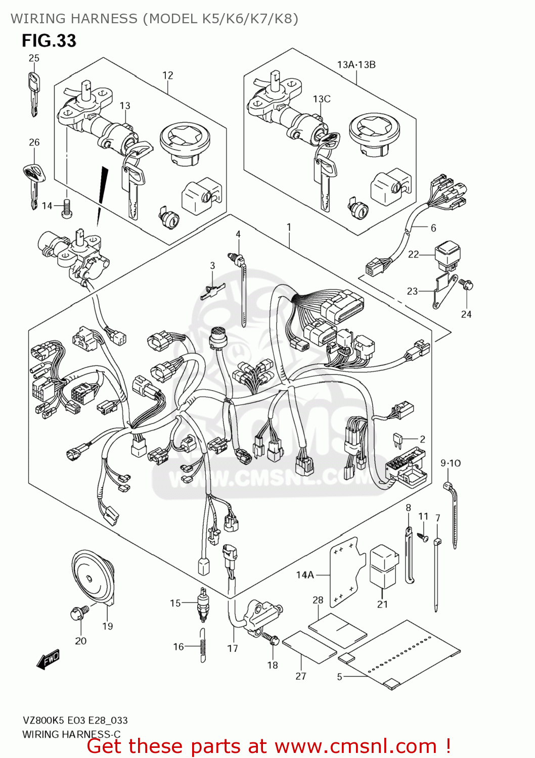 WIRING HARNESS (MODEL K5/K6/K7/K8) VZ800Z BOULEVARD M50 2009 (K9) USA CALIFORNIA (E03 E33)