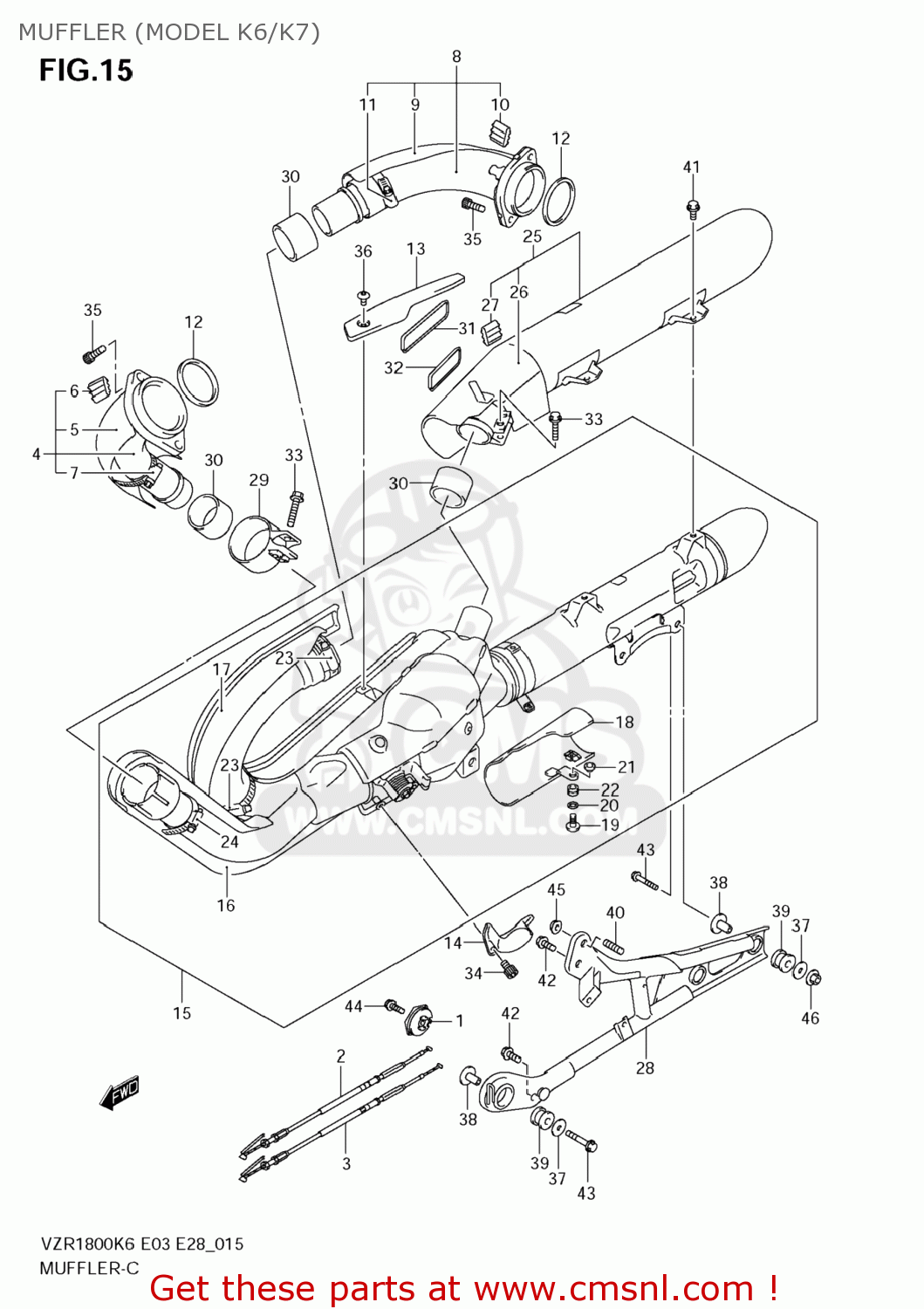 MUFFLER (MODEL K6/K7) VZR1800 BOULEVARD M109R 2006 (K6) USA (E03)