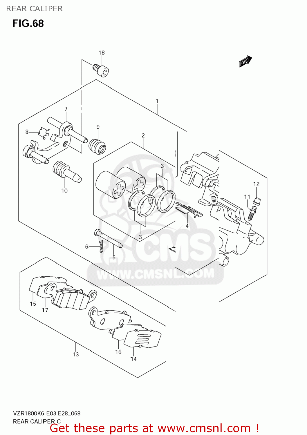 REAR CALIPER VZR1800 BOULEVARD M109R 2006 (K6) USA (E03)