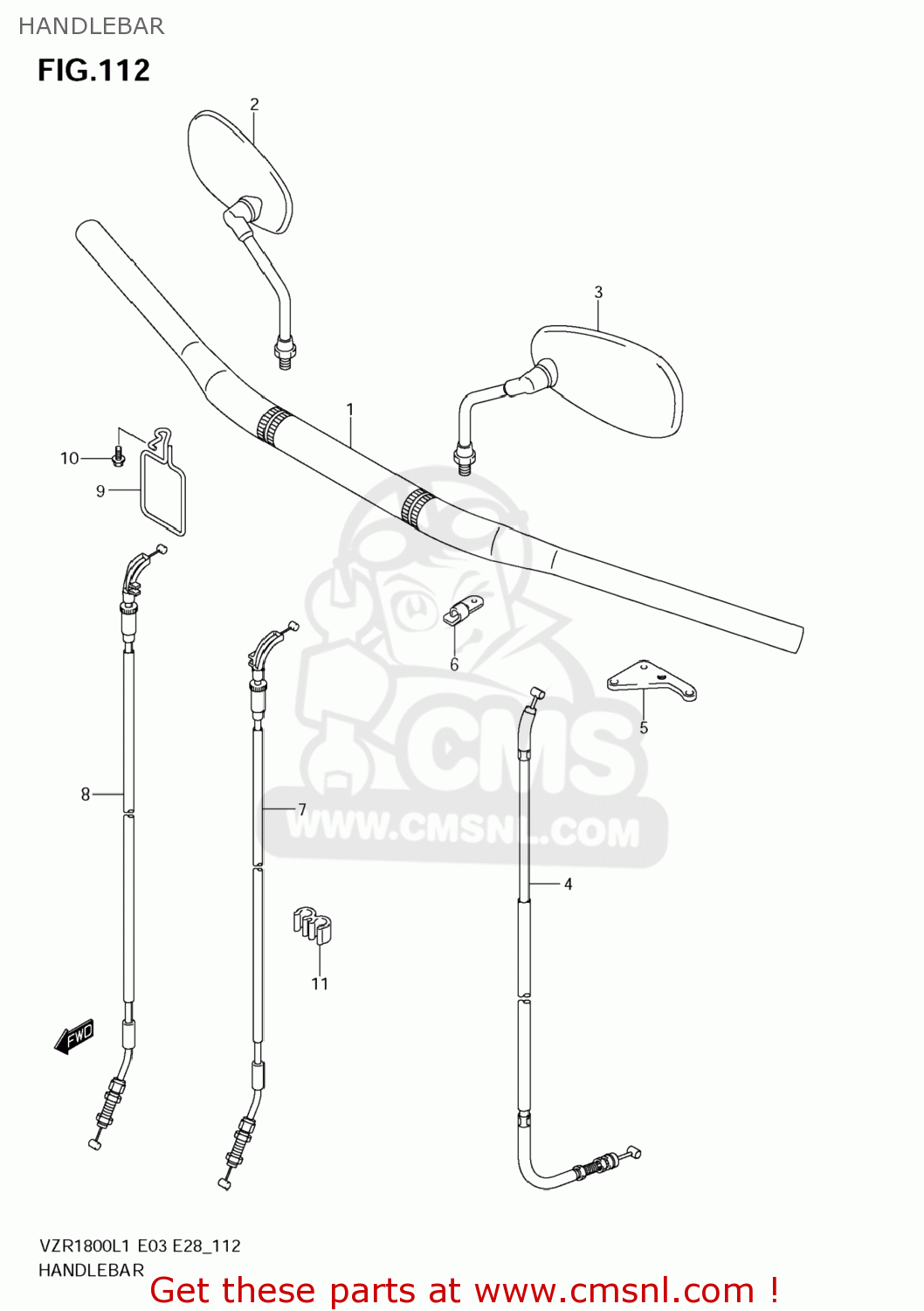 HANDLEBAR VZR1800 BOULEVARD M109R 2011 (L1) USA CALIFO CANAD (E03 E33 E28)