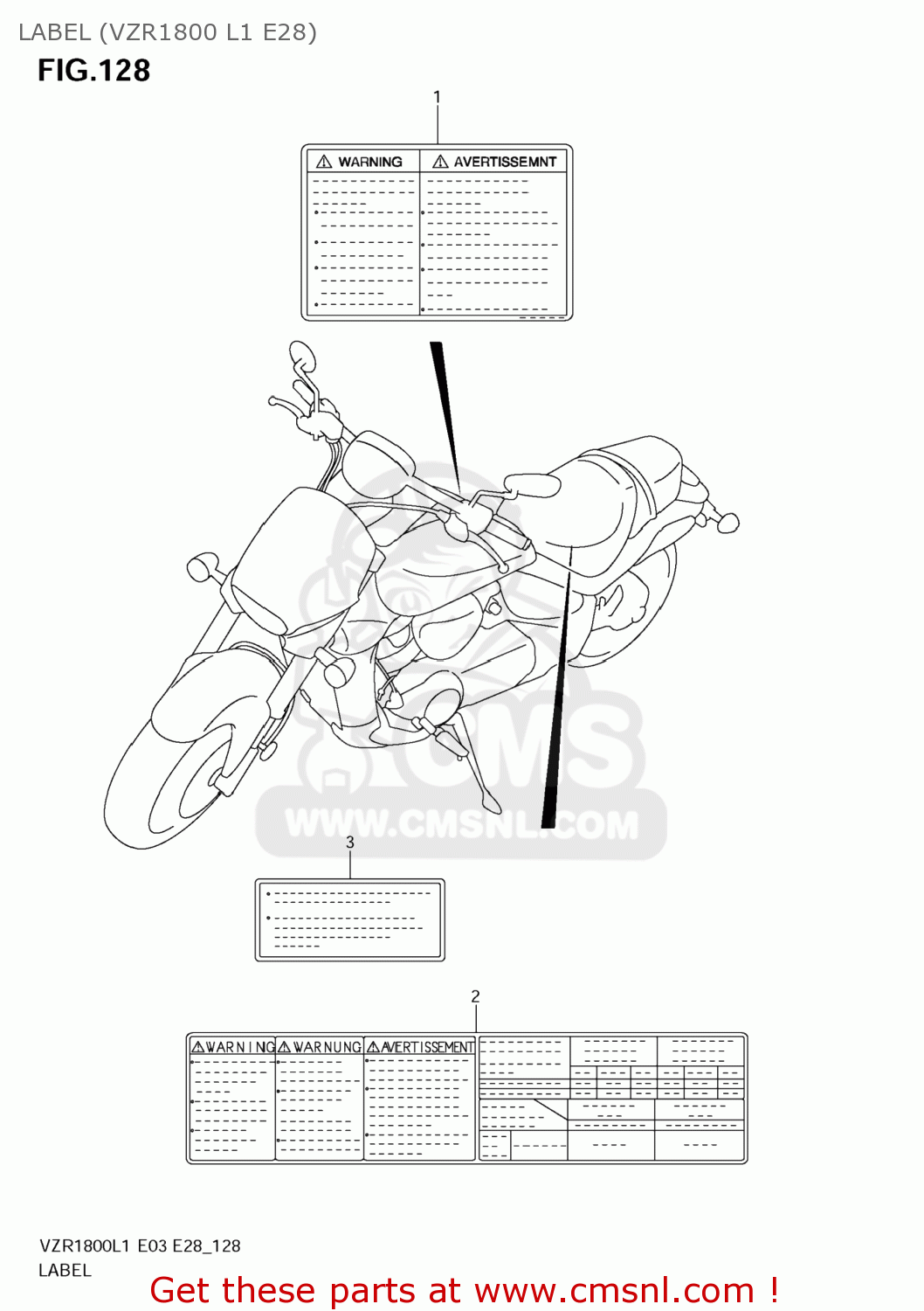 LABEL (VZR1800 L1 E28) VZR1800 BOULEVARD M109R 2011 (L1) USA CALIFO CANAD (E03 E33 E28)