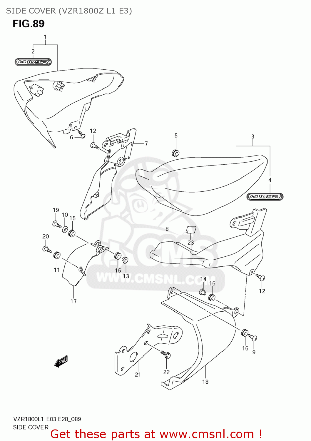 SIDE COVER (VZR1800Z L1 E3) VZR1800 BOULEVARD M109R 2011 (L1) USA CALIFO CANAD (E03 E33 E28)