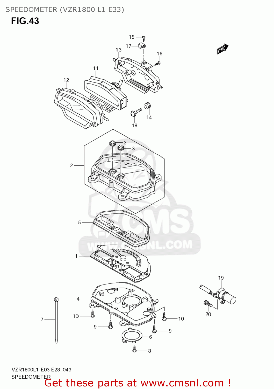 SPEEDOMETER (VZR1800 L1 E33) VZR1800 BOULEVARD M109R 2011 (L1) USA CALIFO CANAD (E03 E33 E28)