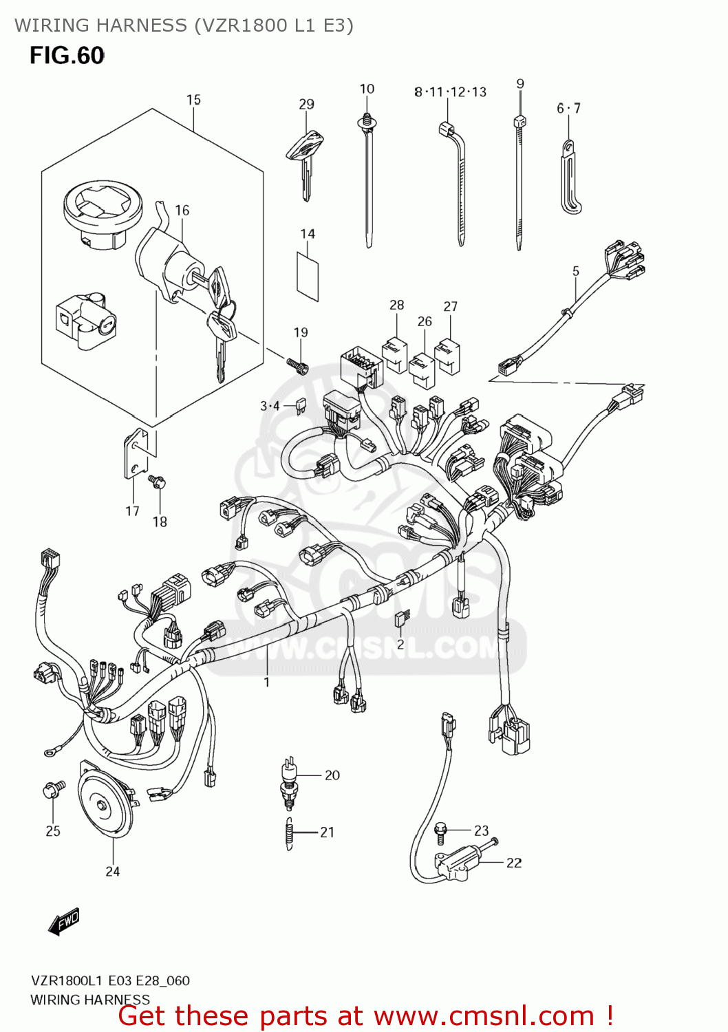 WIRING HARNESS (VZR1800 L1 E3) VZR1800 BOULEVARD M109R 2011 (L1) USA CALIFO CANAD (E03 E33 E28)