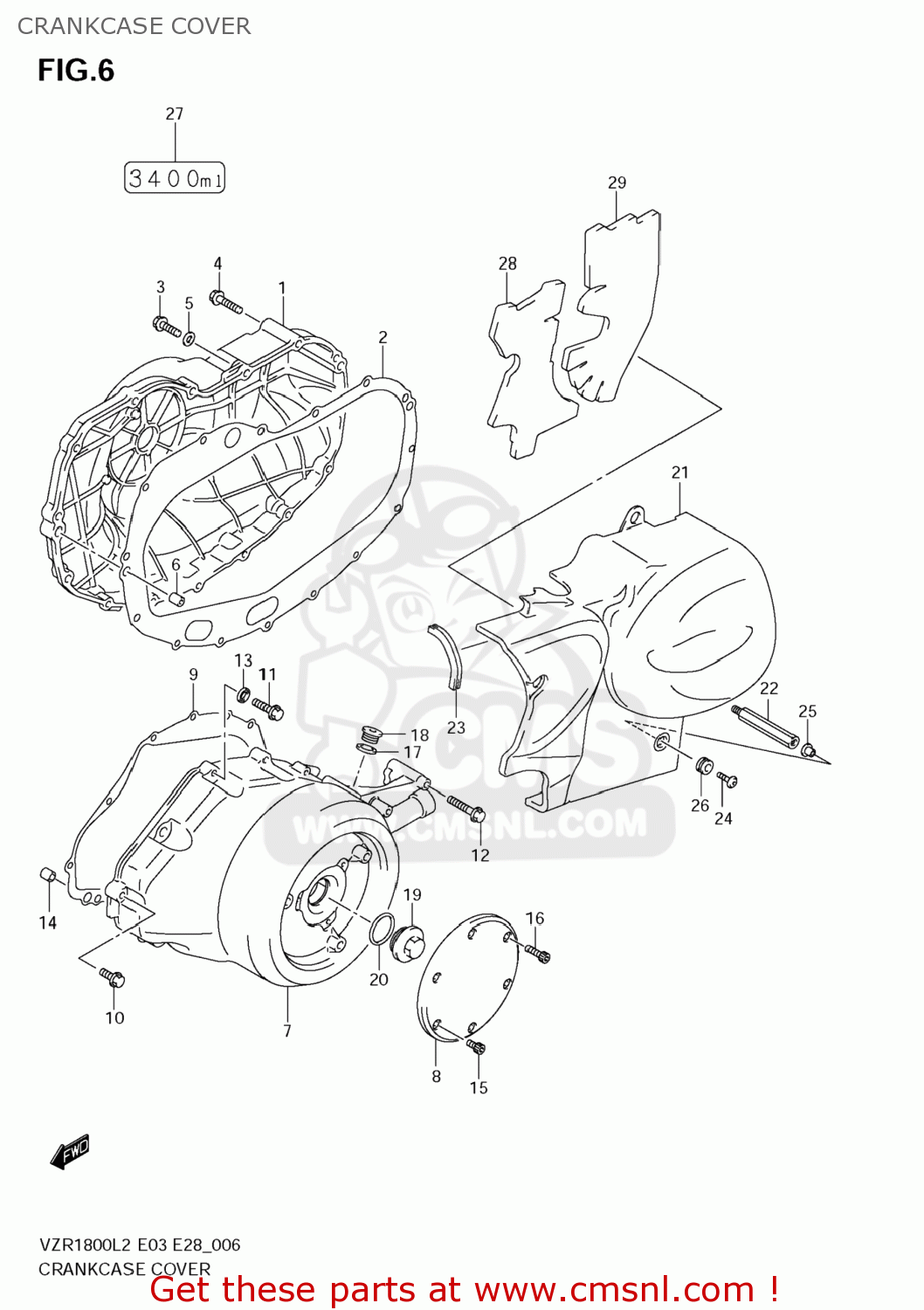 CRANKCASE COVER VZR1800 BOULEVARD M109R 2012 (L2) USA CALIFO CANAD (E03 E33 E28)